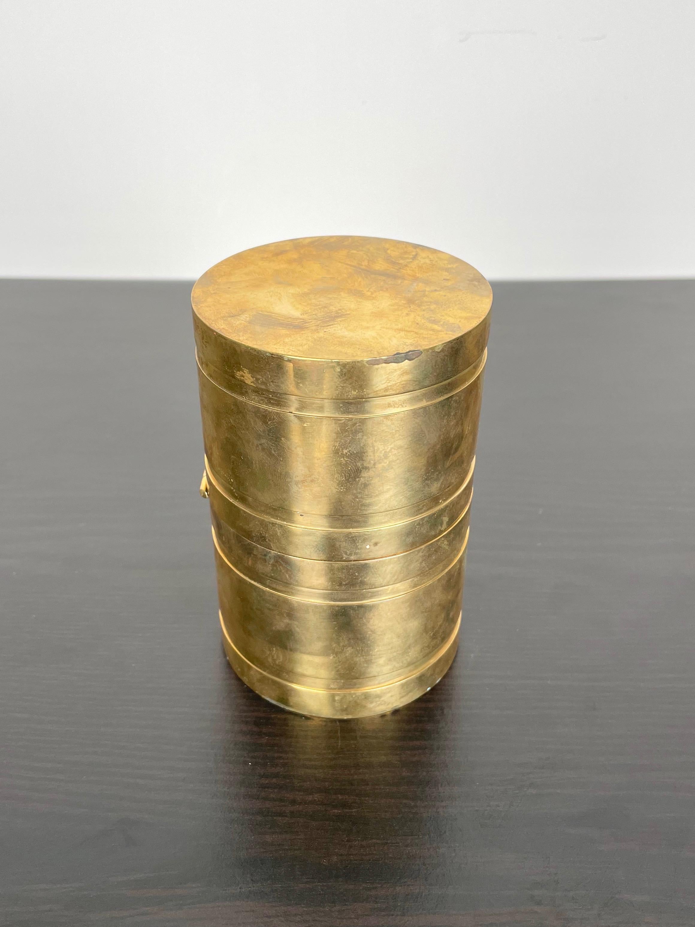 Brass Cylindric Table Desk Clock by Ferdinando Loffredo, Italy, 1970s In Good Condition For Sale In Rome, IT
