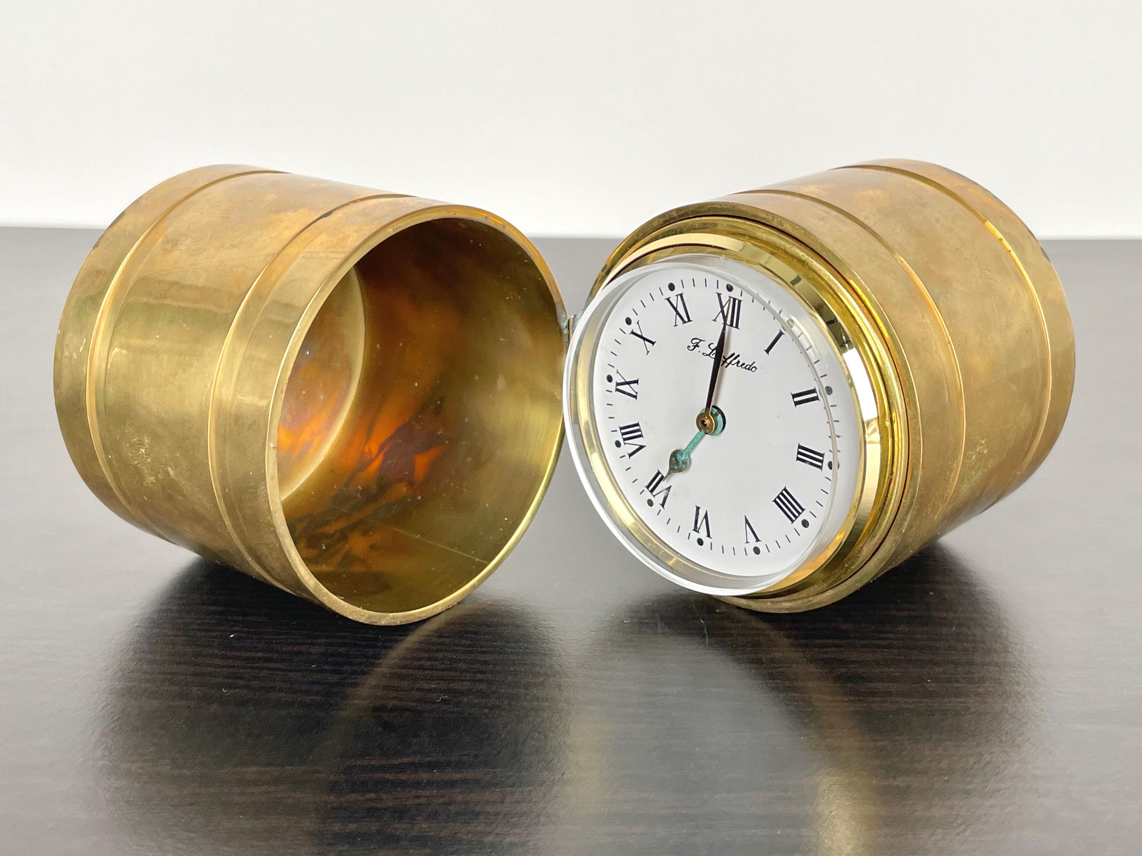 Brass Cylindric Table Desk Clock by Ferdinando Loffredo, Italy, 1970s For Sale 2