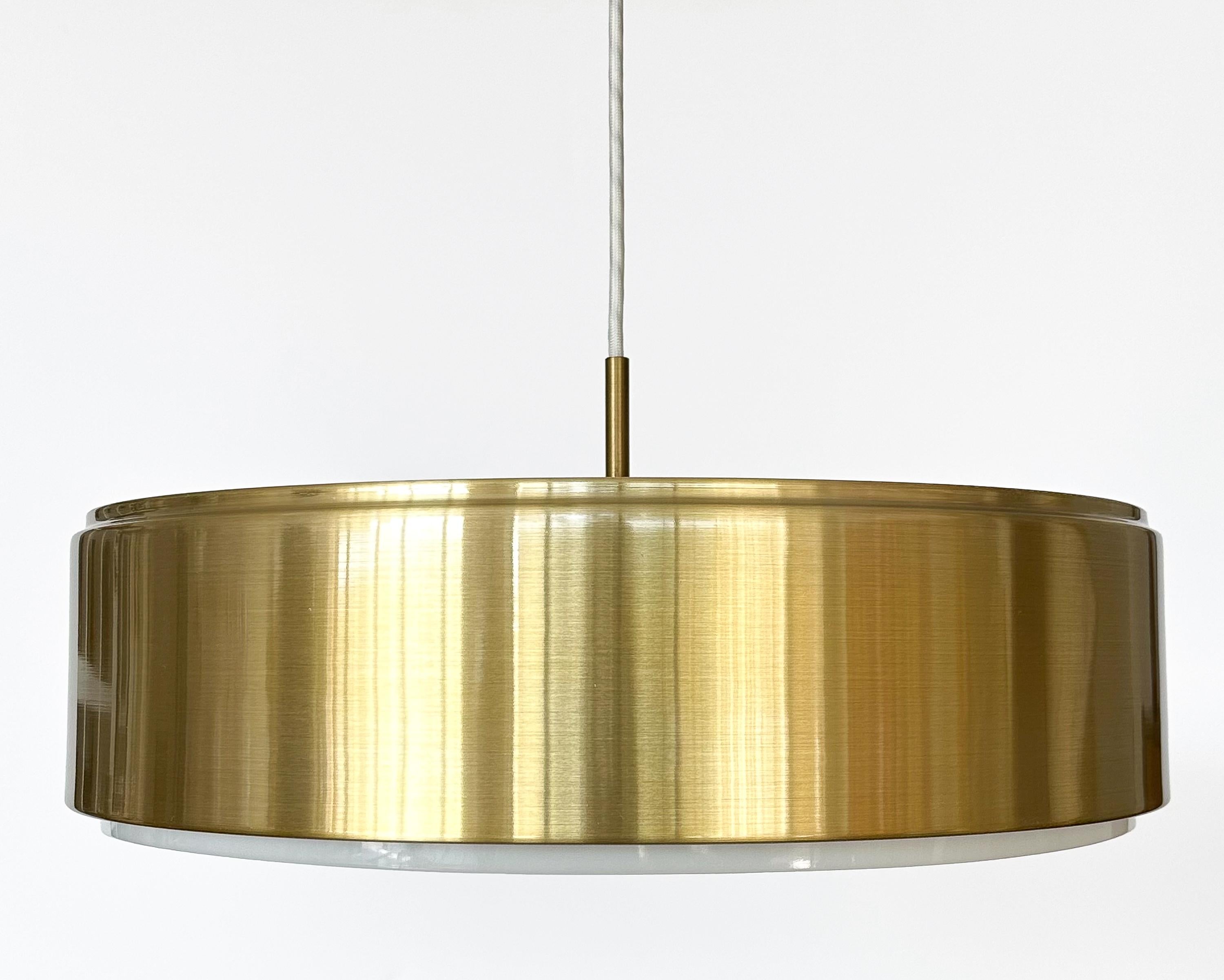 Mid-Century Modern Brass Cylindrical Pendant Lamp by Sven Middelboe for Nordisk Solar For Sale