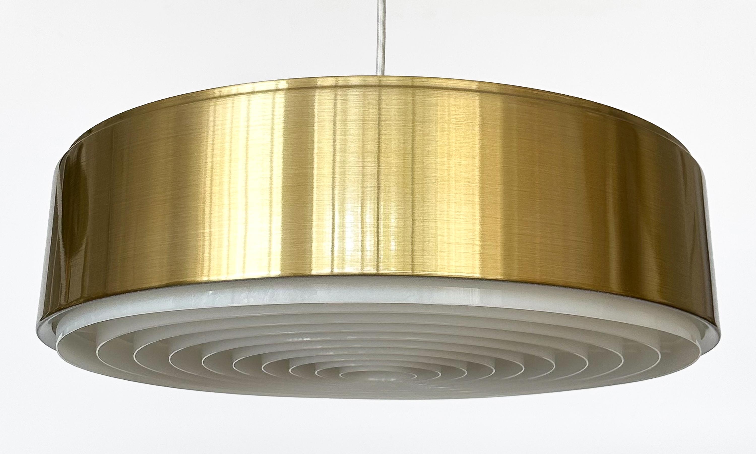 Brass Cylindrical Pendant Lamp by Sven Middelboe for Nordisk Solar In Excellent Condition For Sale In Chicago, IL
