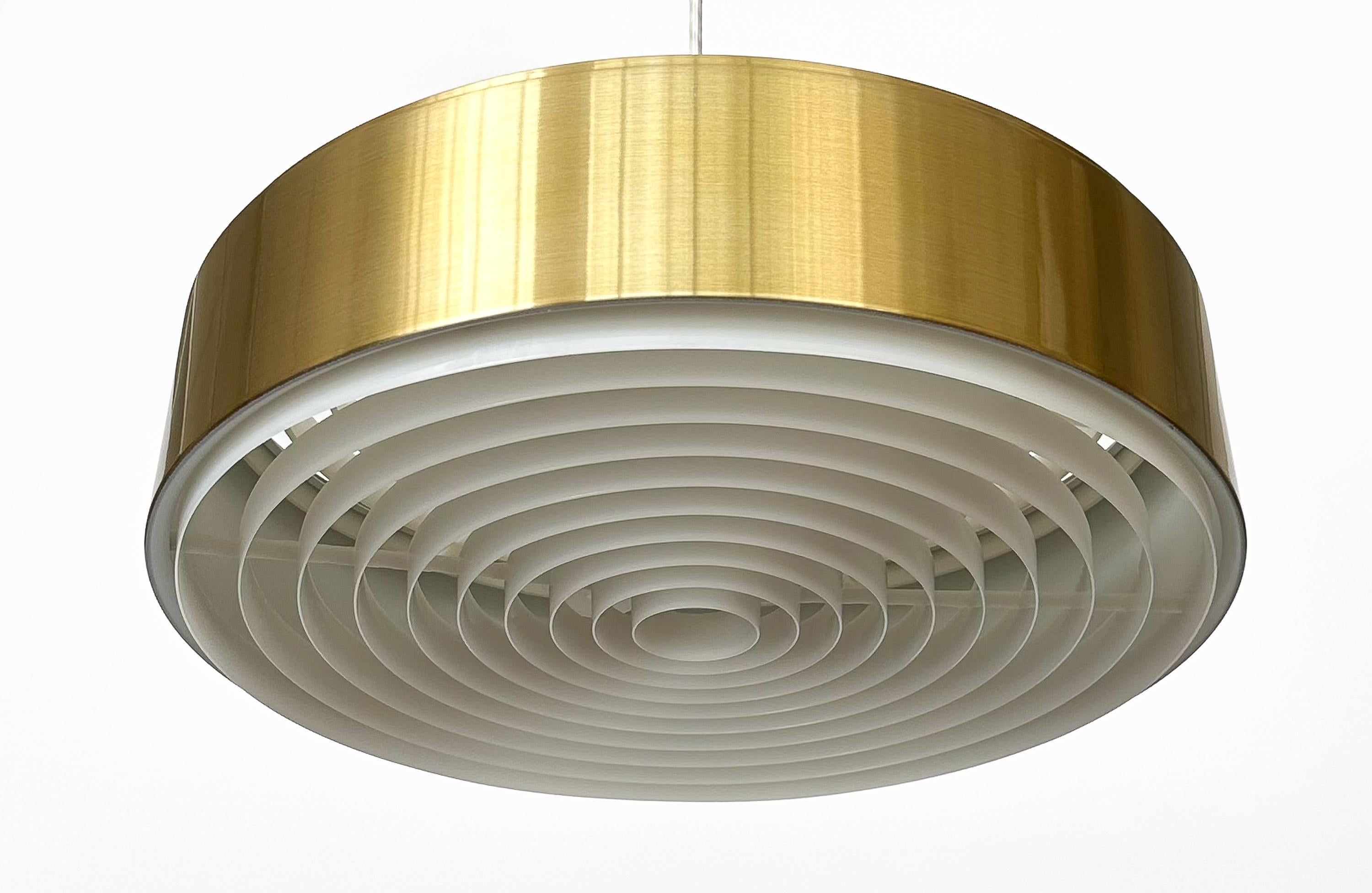 Mid-20th Century Brass Cylindrical Pendant Lamp by Sven Middelboe for Nordisk Solar For Sale