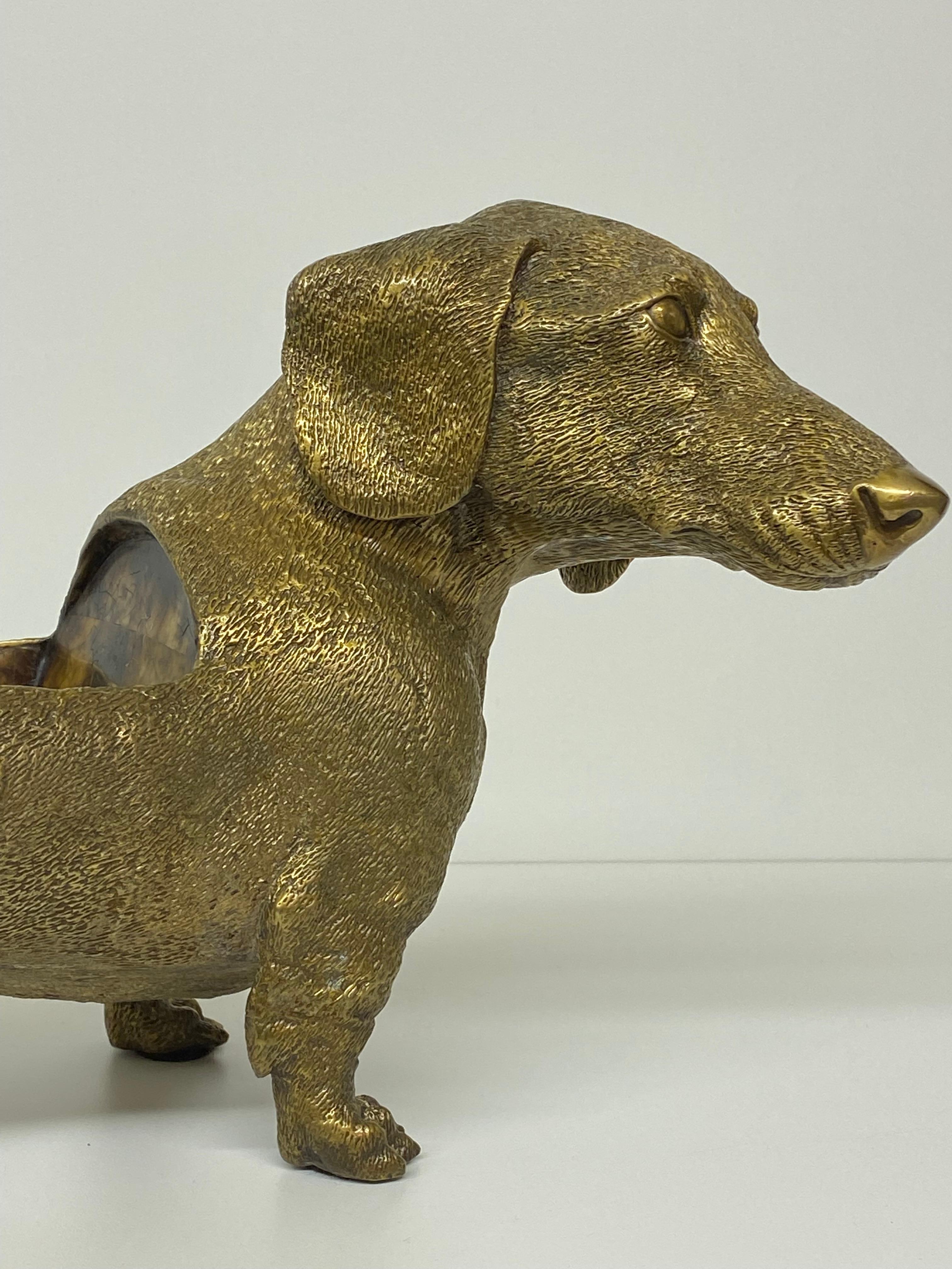 Patinated Brass Dachshund Sculpture Wine Bottle Holder