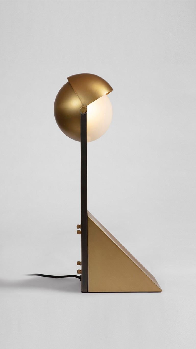 Post-Modern Brass Dance of Geometry Table Lamp by Square in Circle For Sale