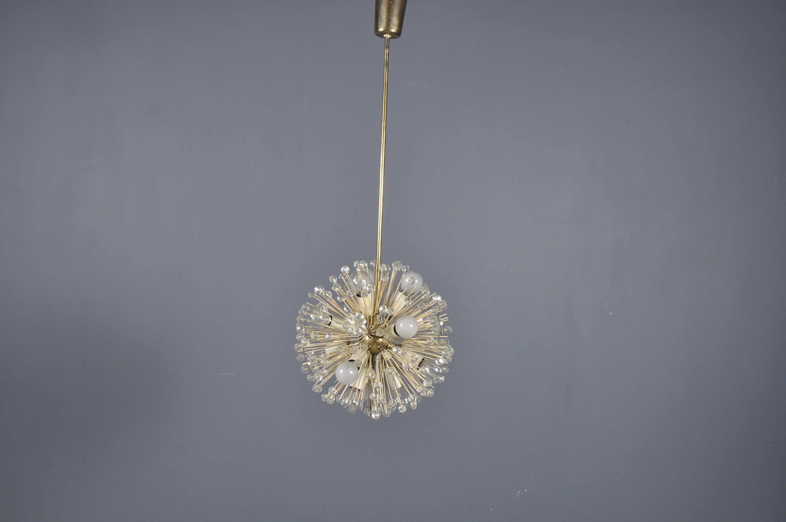 Mid-Century Modern Brass Dandelion Ceiling Lamp by Emil Stejnar for Rupert Nikoll, Austria, 1950s For Sale