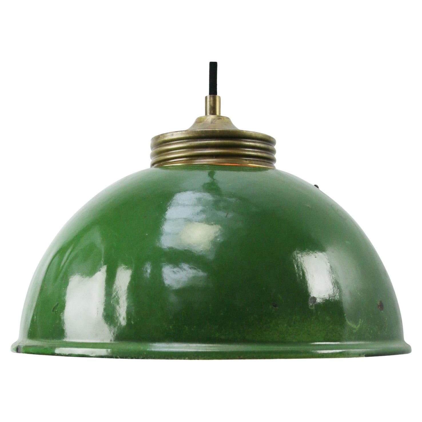 Ciondolo in ottone con smalto verde scuro e vetro smerigliato vintage