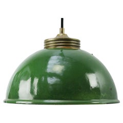 Brass Dark Green Enamel Vintage Frosted Glass Pendant Light