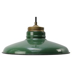 Brass Dark Green Enamel Vintage Industrial Pendant Light