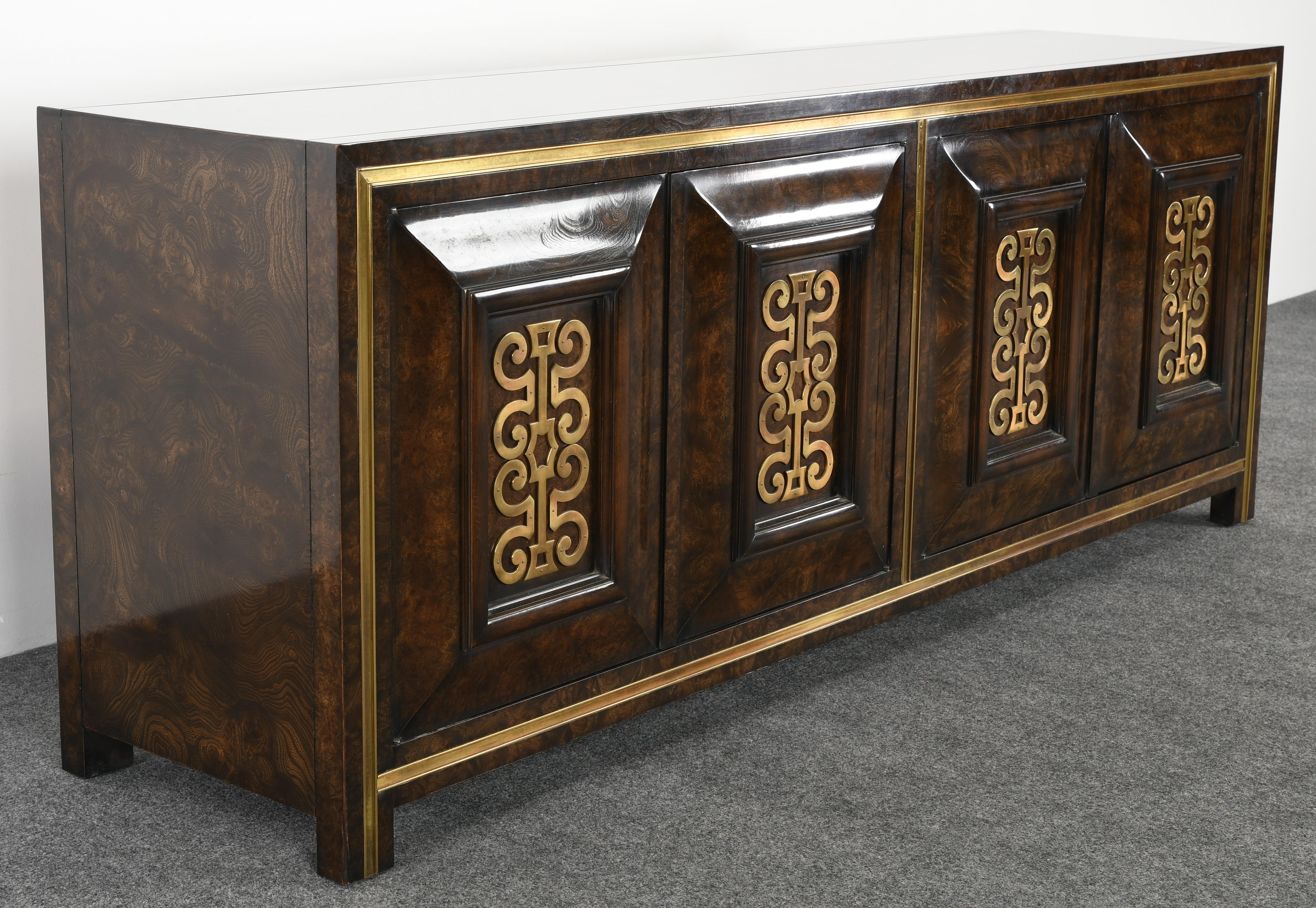 Brass Decorated Carpathian Elm Mastercraft Credenza by William Doezema, 1960s In Good Condition In Hamburg, PA