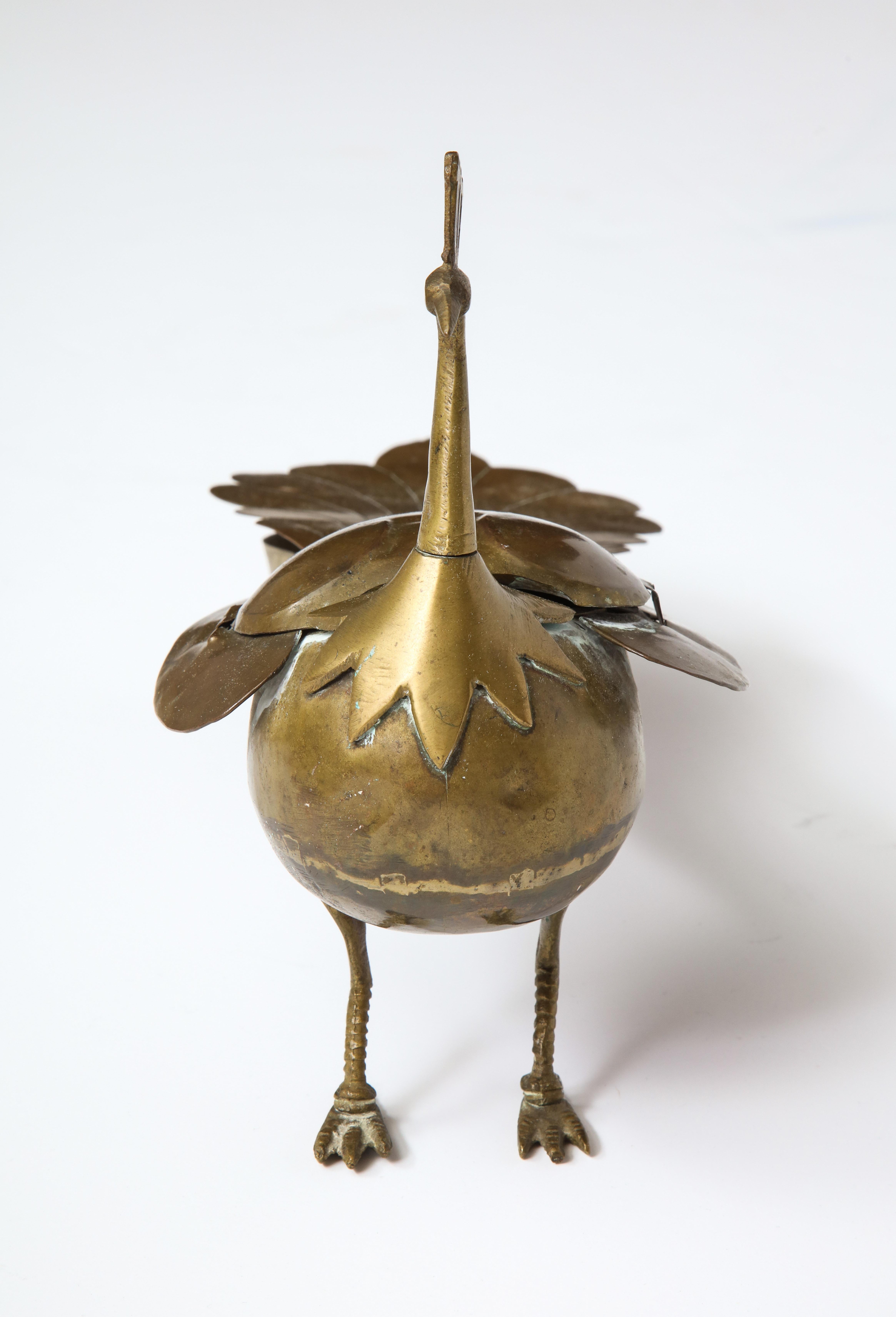 Mid-20th Century Brass Decorative Peacock with Storage Compartments
