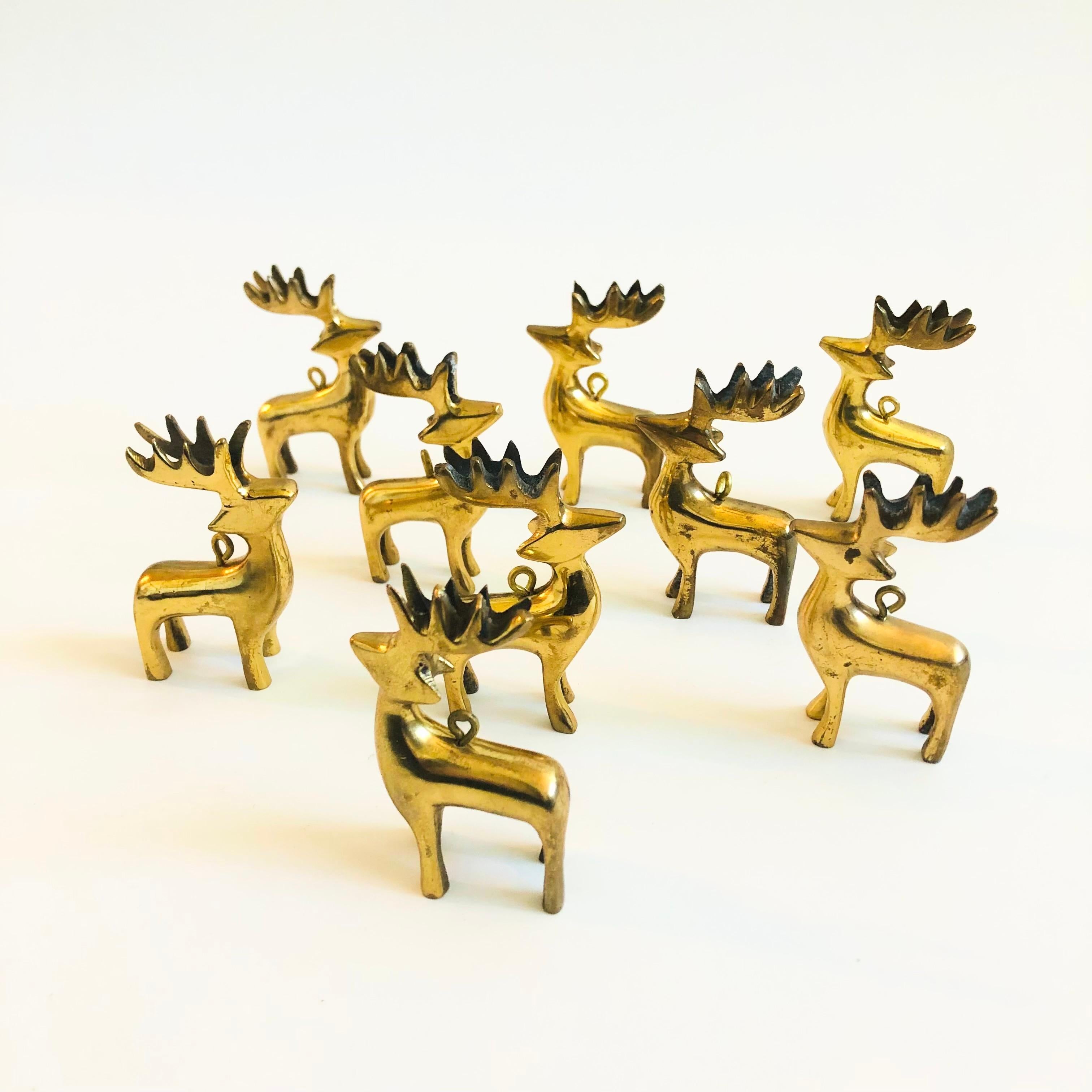 Ottone Ornamenti per l'albero di cervi in ottone - Set di 9 in vendita