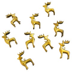 Brass Deer Tree Ornaments - Set of 9
