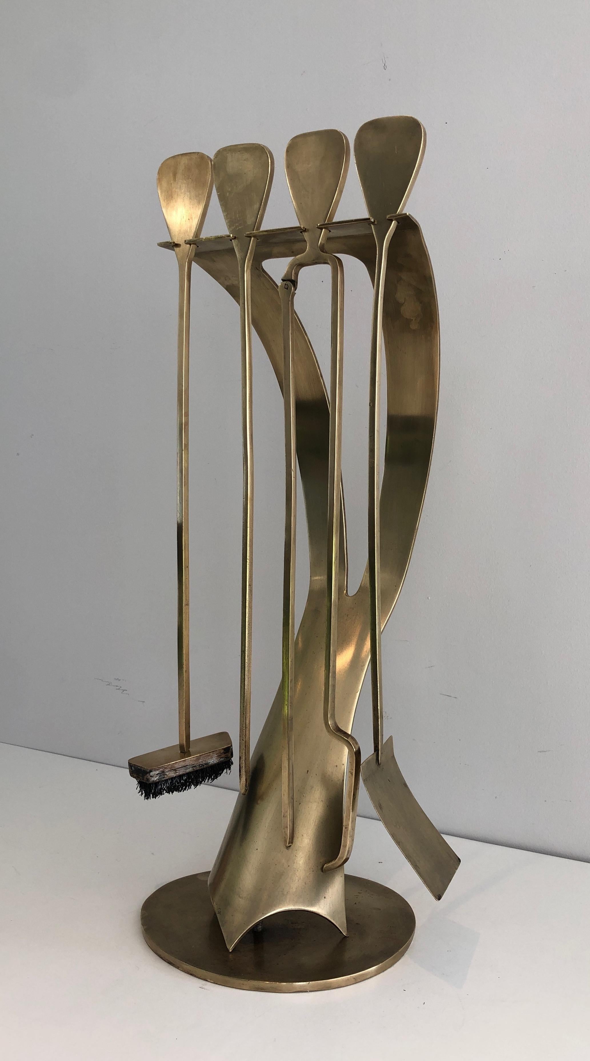 Brass Design Fireplace Tools. French, Circa 1970 For Sale 7