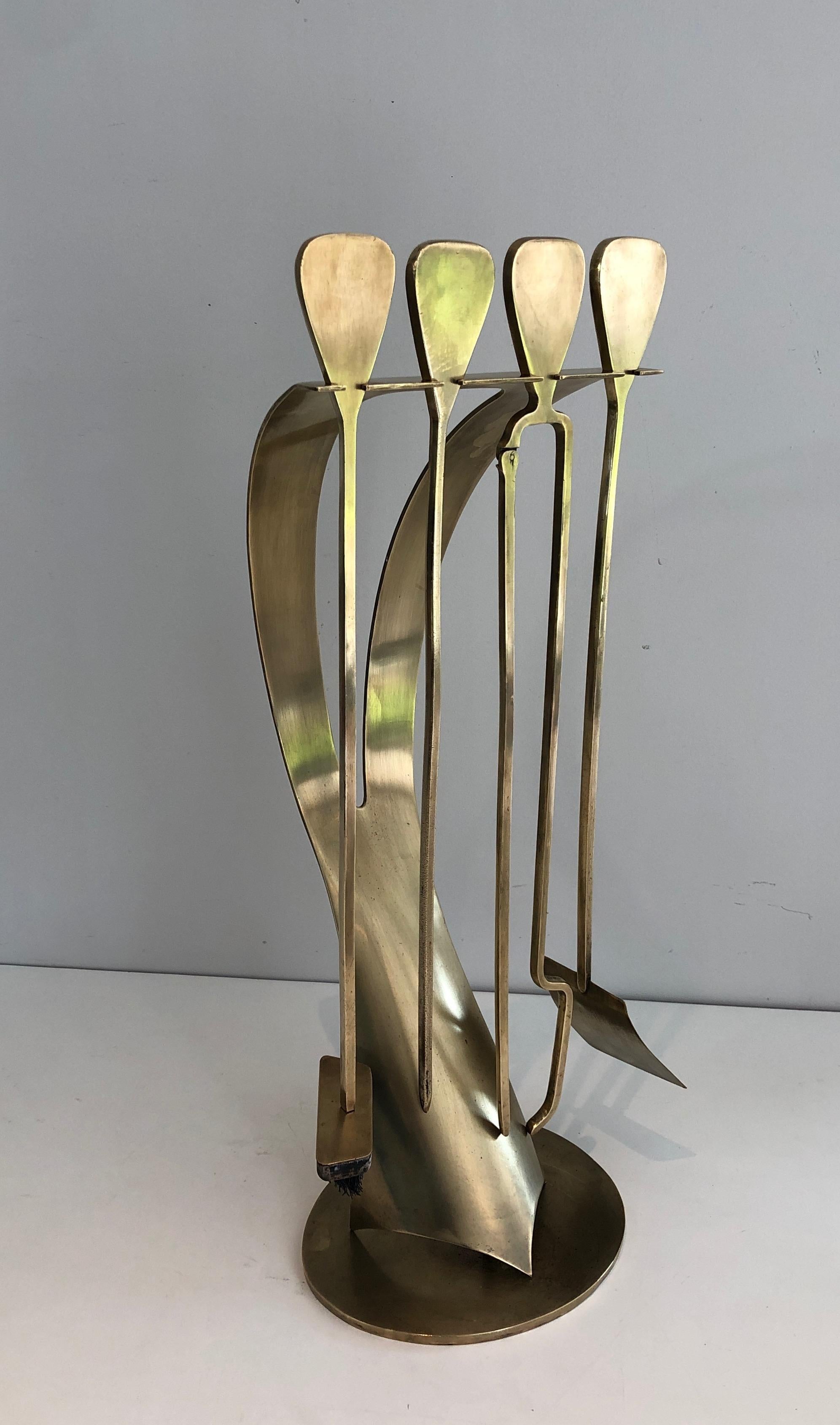 Brass Design Fireplace Tools. French, Circa 1970 For Sale 8