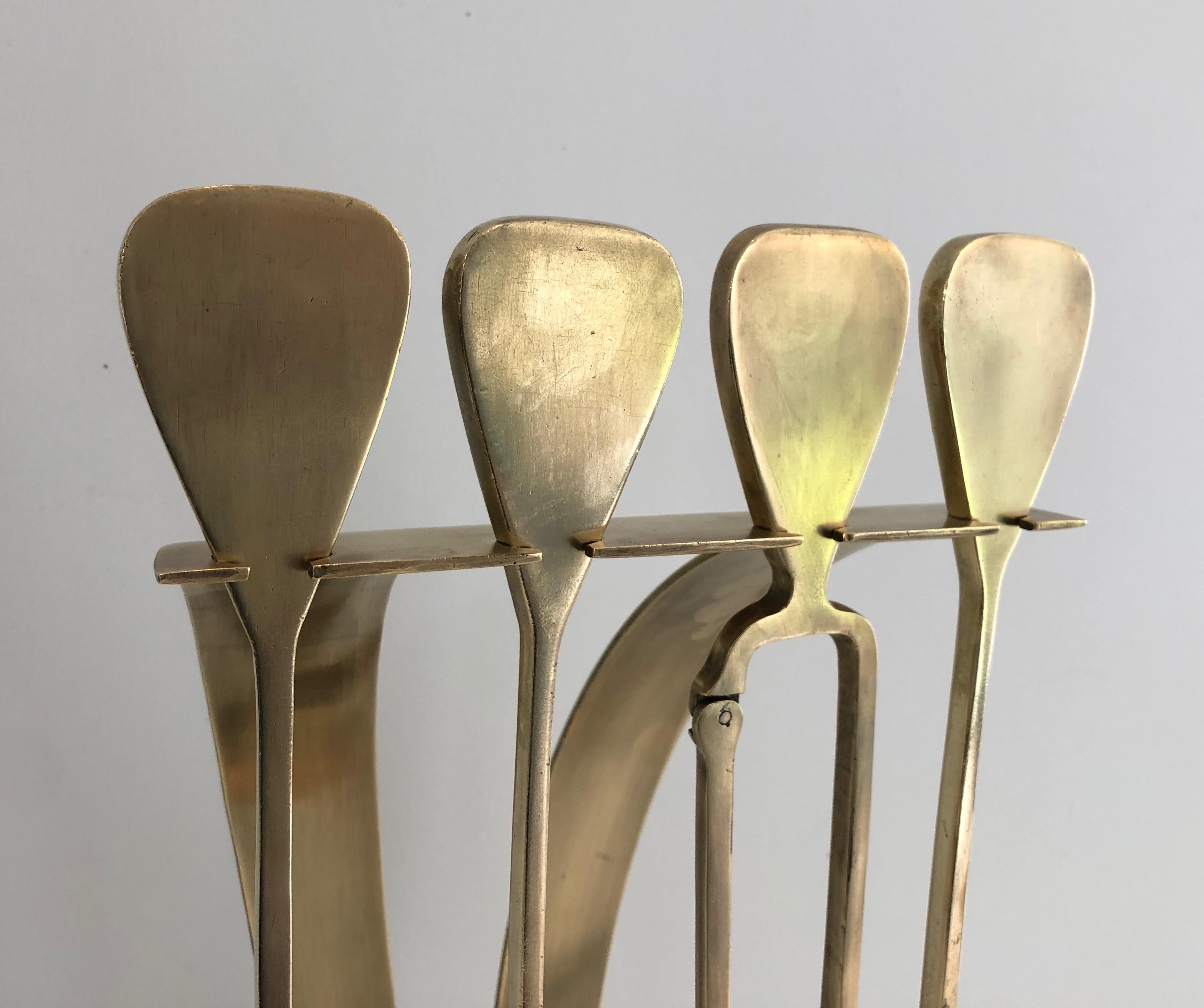Brass Design Fireplace Tools. French, Circa 1970 For Sale 9