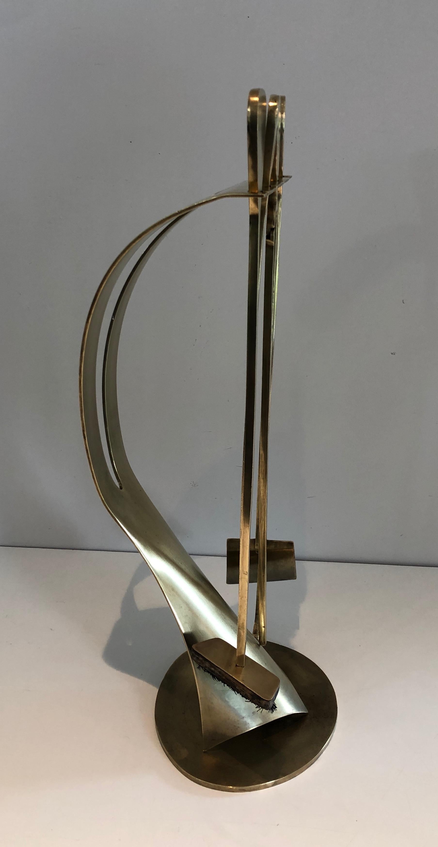 Brass Design Fireplace Tools. French, Circa 1970 For Sale 11
