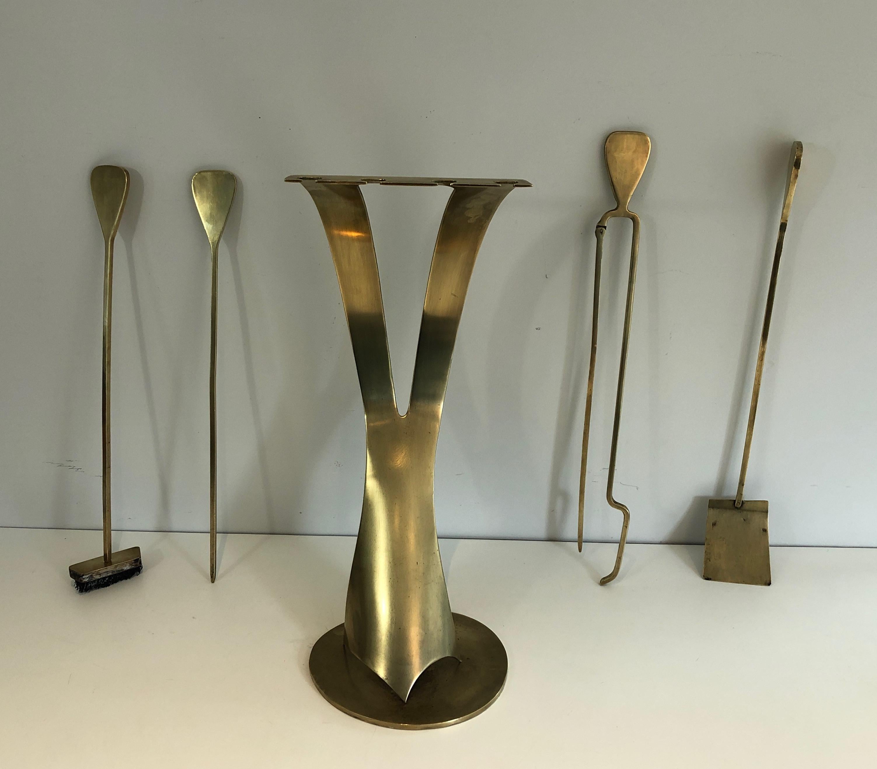 Brass Design Fireplace Tools. French, Circa 1970 For Sale 12