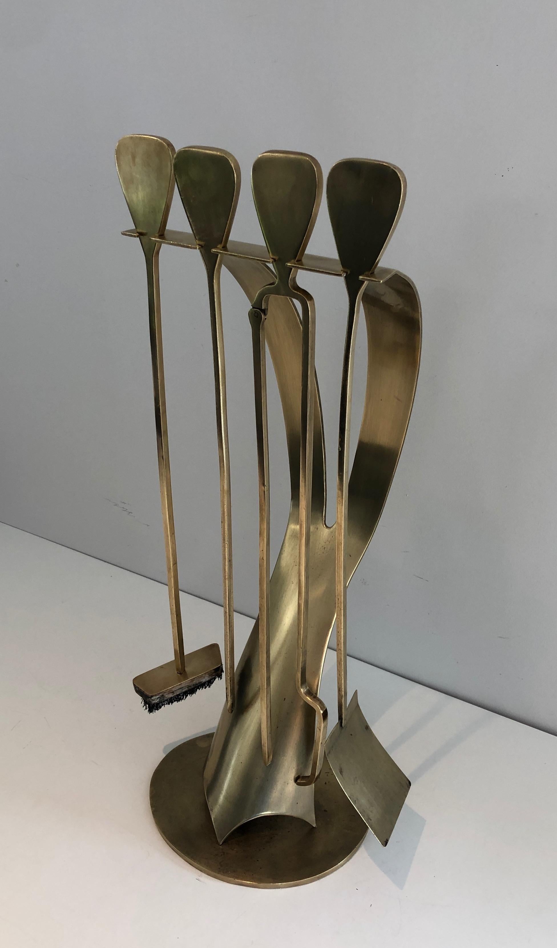 Brass Design Fireplace Tools. French, Circa 1970 For Sale 14