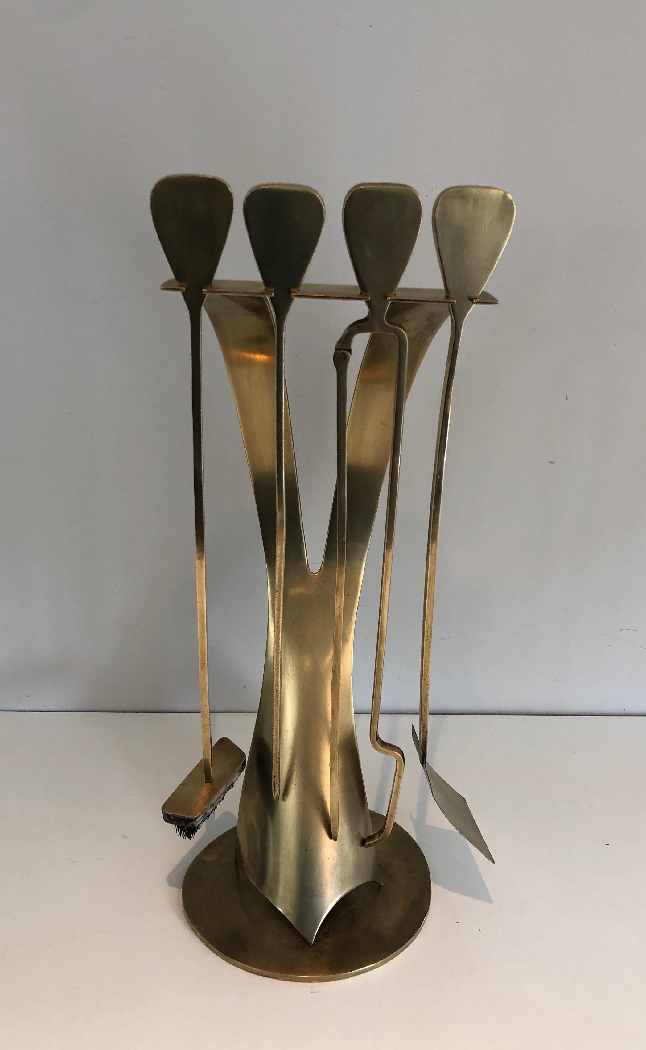 Brass Design Fireplace Tools. French, Circa 1970 For Sale 15