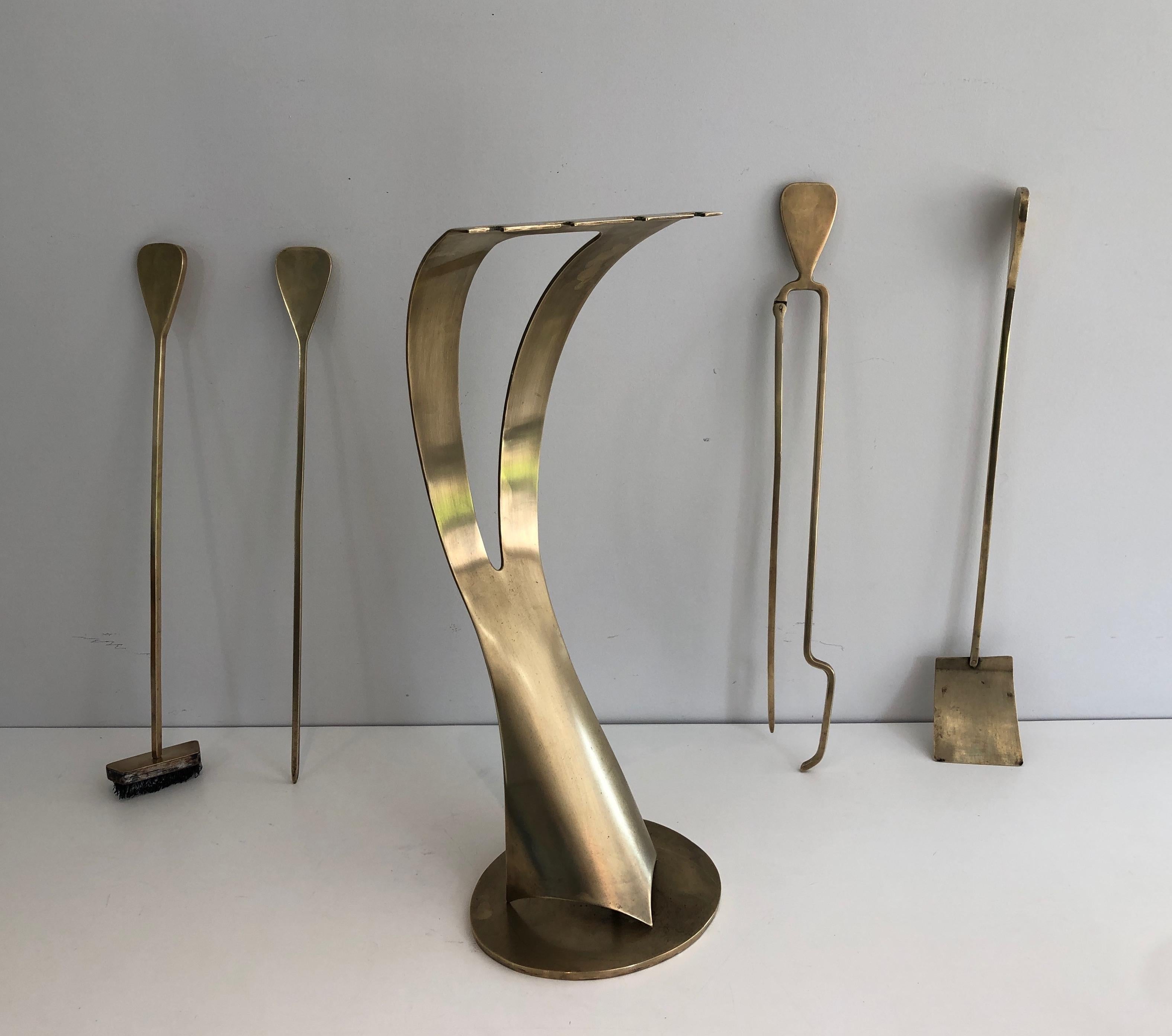 Late 20th Century Brass Design Fireplace Tools. French, Circa 1970 For Sale