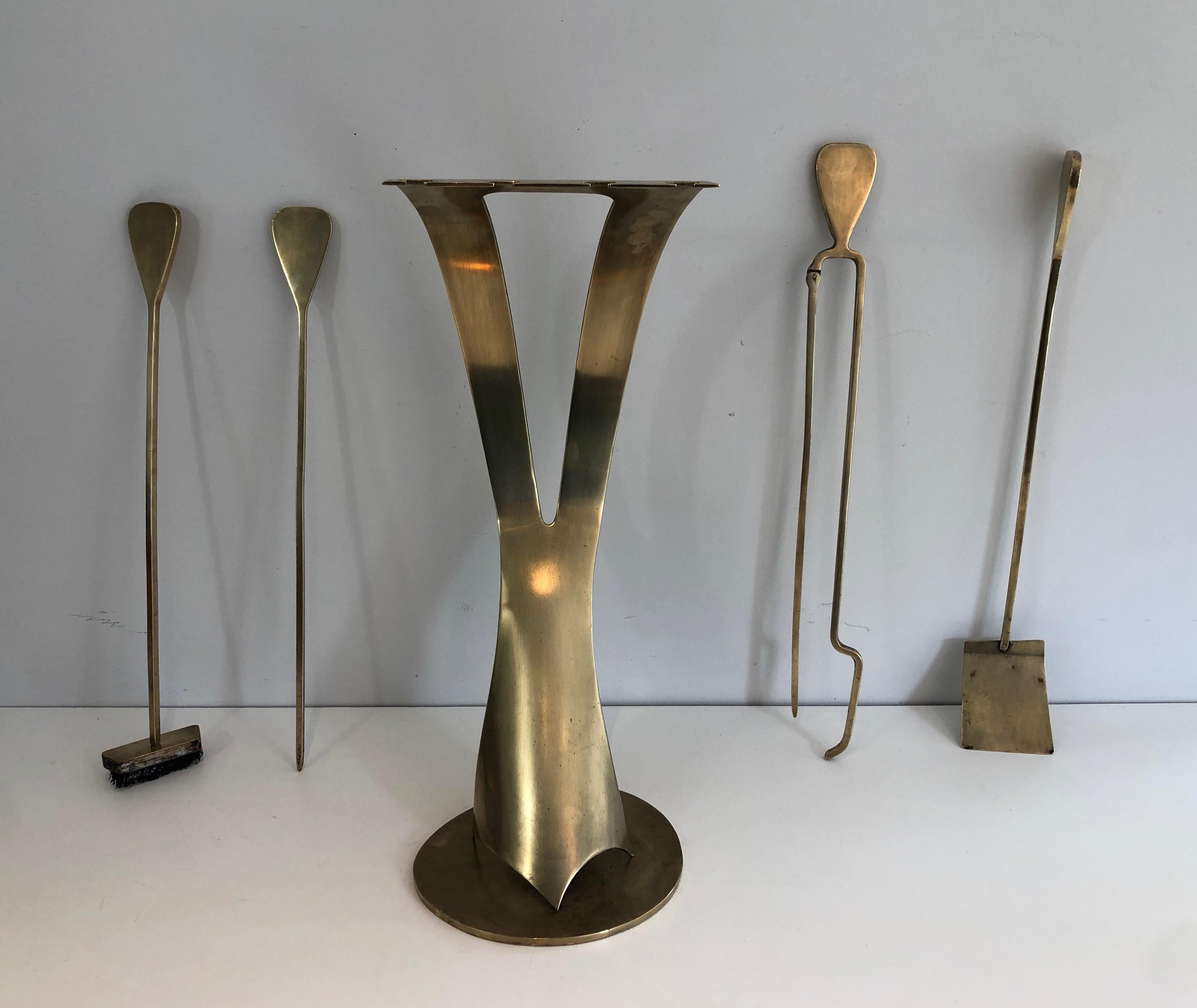 Brass Design Fireplace Tools. French, Circa 1970 For Sale 1