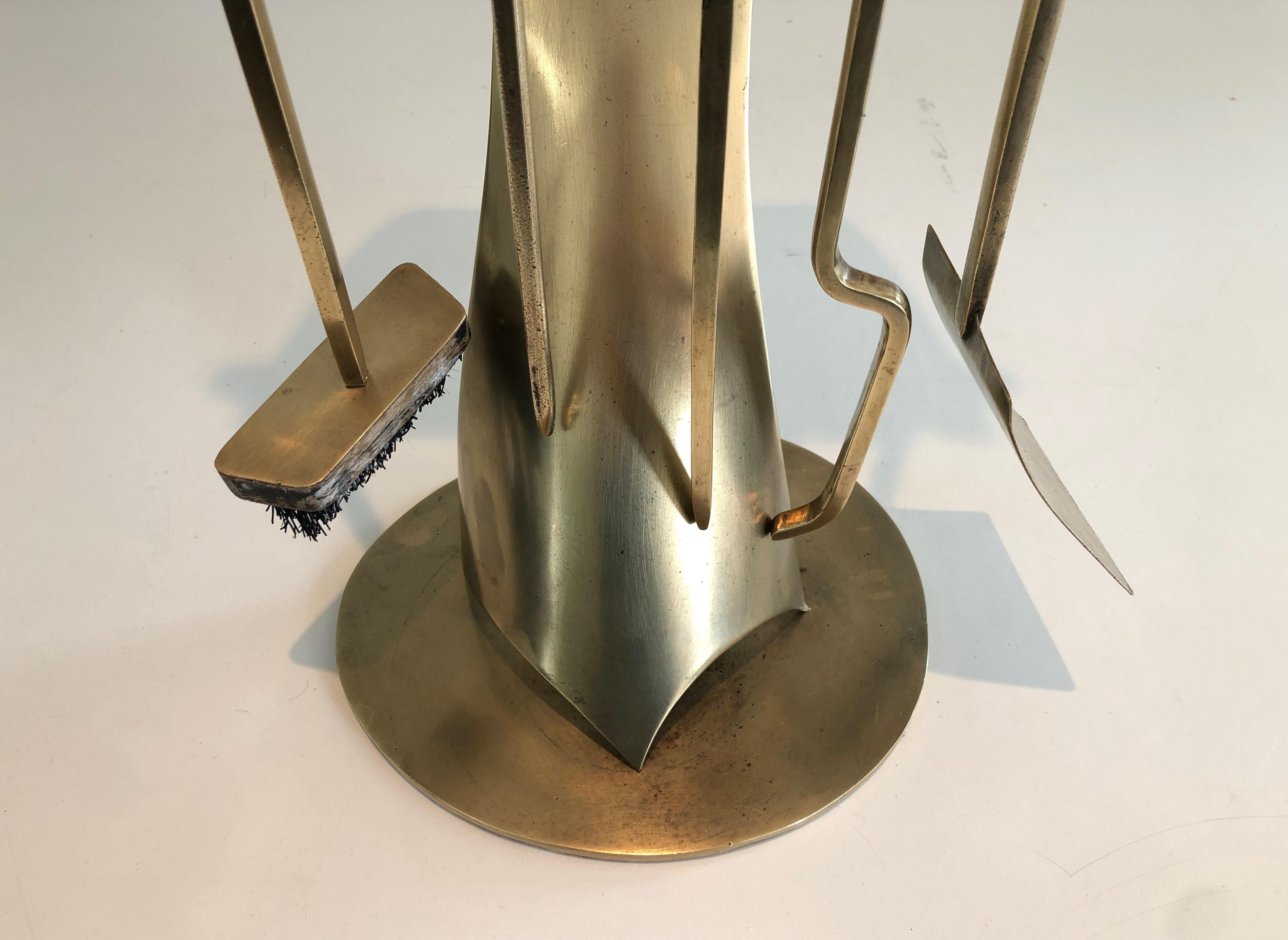 Brass Design Fireplace Tools. French, Circa 1970 For Sale 4