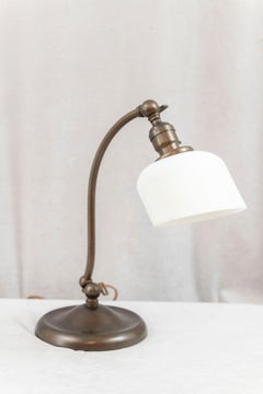 Brass Desk/Banker's Lamp w/ Double Adjustment and Art Glass Shade, ca. 1910