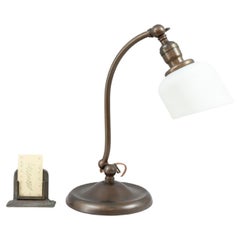 Vintage Brass Desk/Banker's Lamp w/ Double Adjustment and Art Glass Shade, ca. 1910