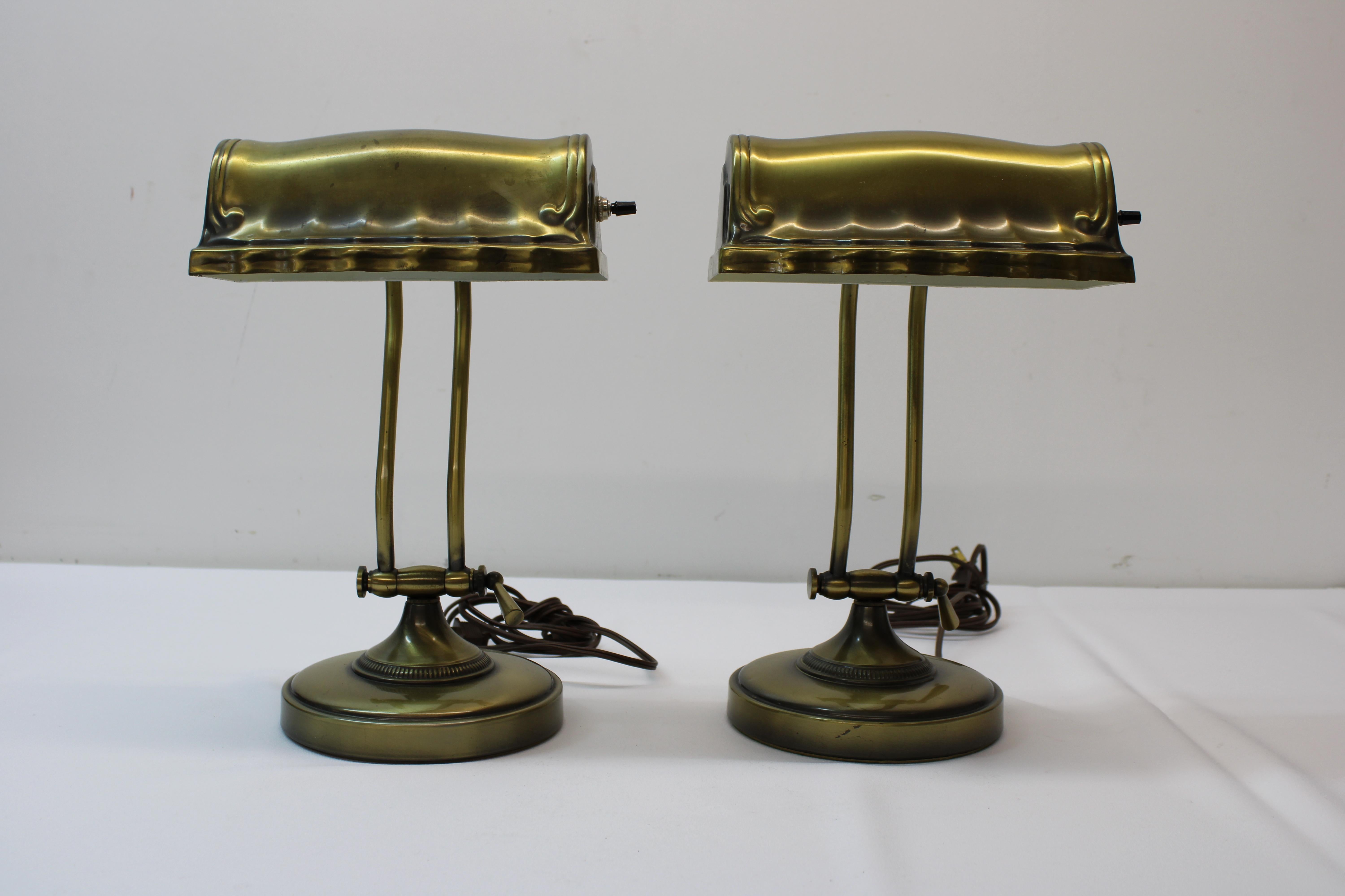 C. 1930's pair of exceptional brass desk / bankers lamps, these lamps are adjustable.