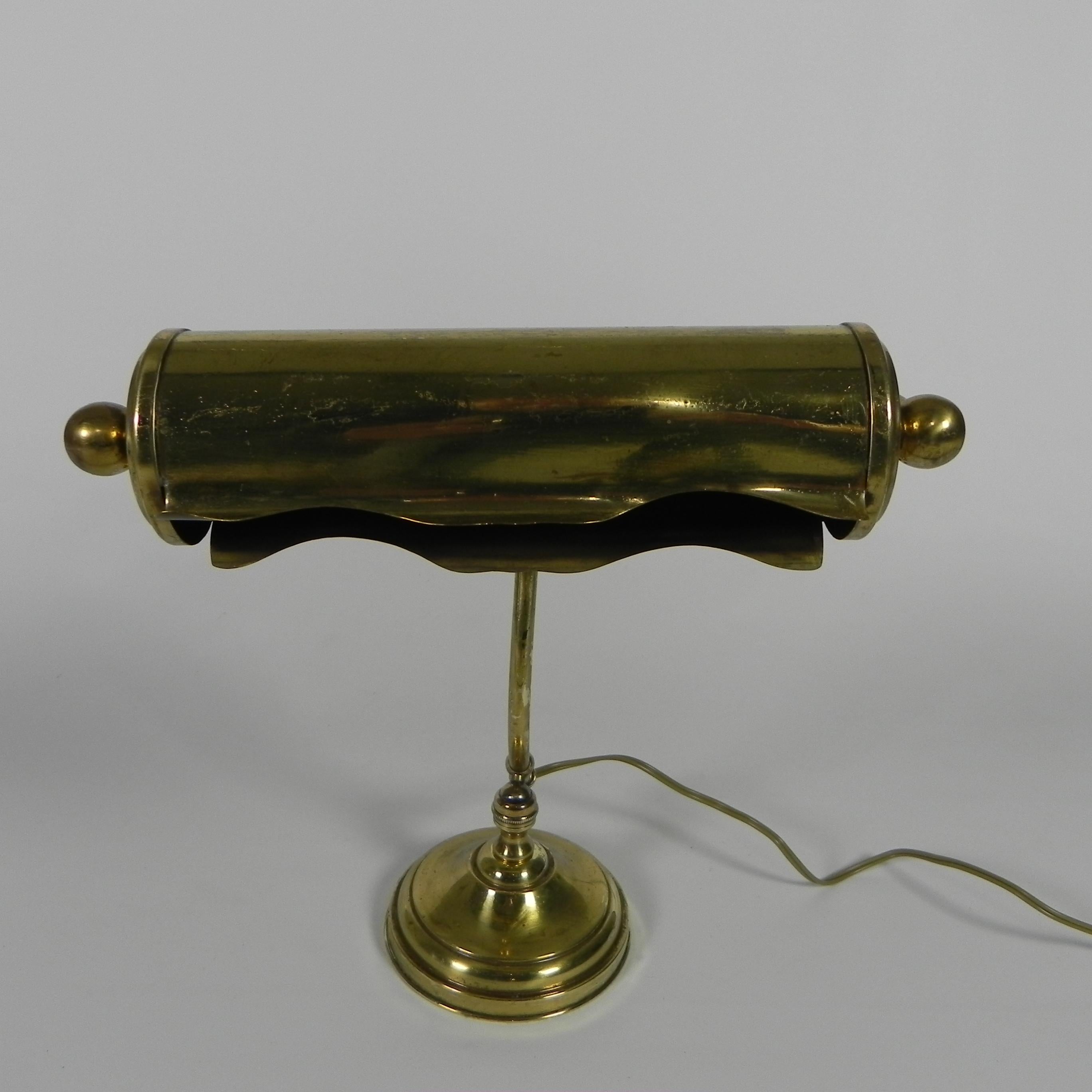Mid-20th Century Brass desk lamp, piano lamp with rotating shade, 1930s For Sale
