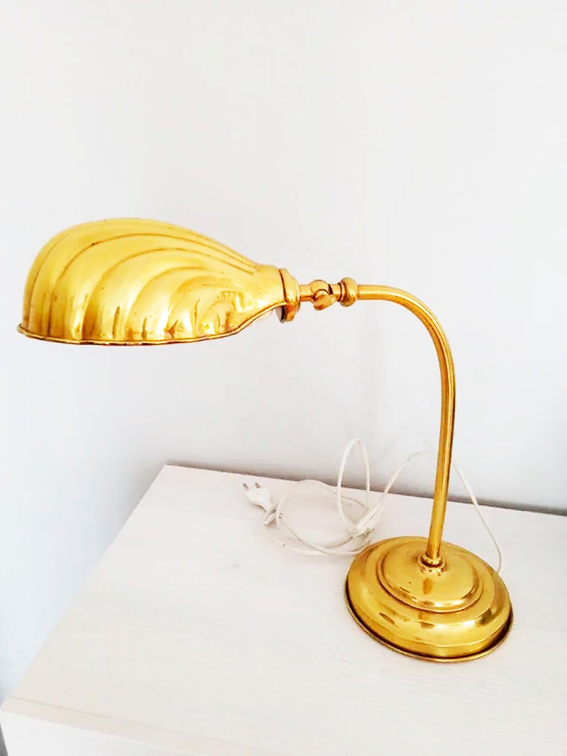   Desk or Table Lamp Shell Brass Gooseneck, Gold  Art Deco Style For Sale 3
