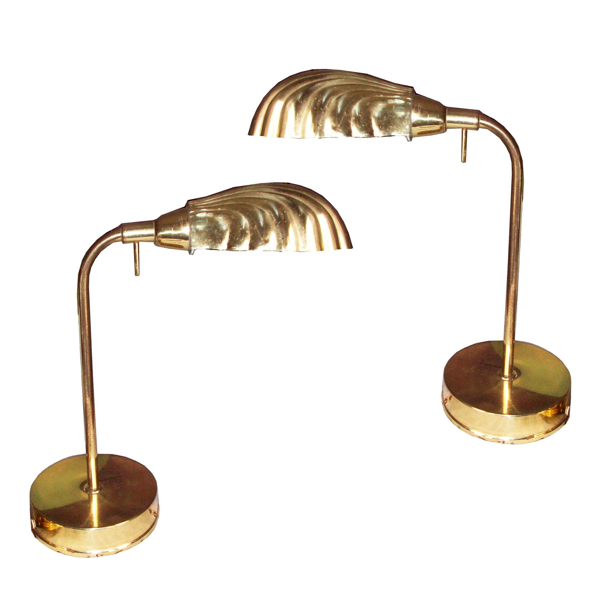 Pair of Table Lamps  Shell Form Brass   Art Deco Midcentury 1