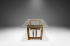Brass Desk / Table with Glass Top, Bernhard Rohne for Mastercraft, USA, c. 1970s