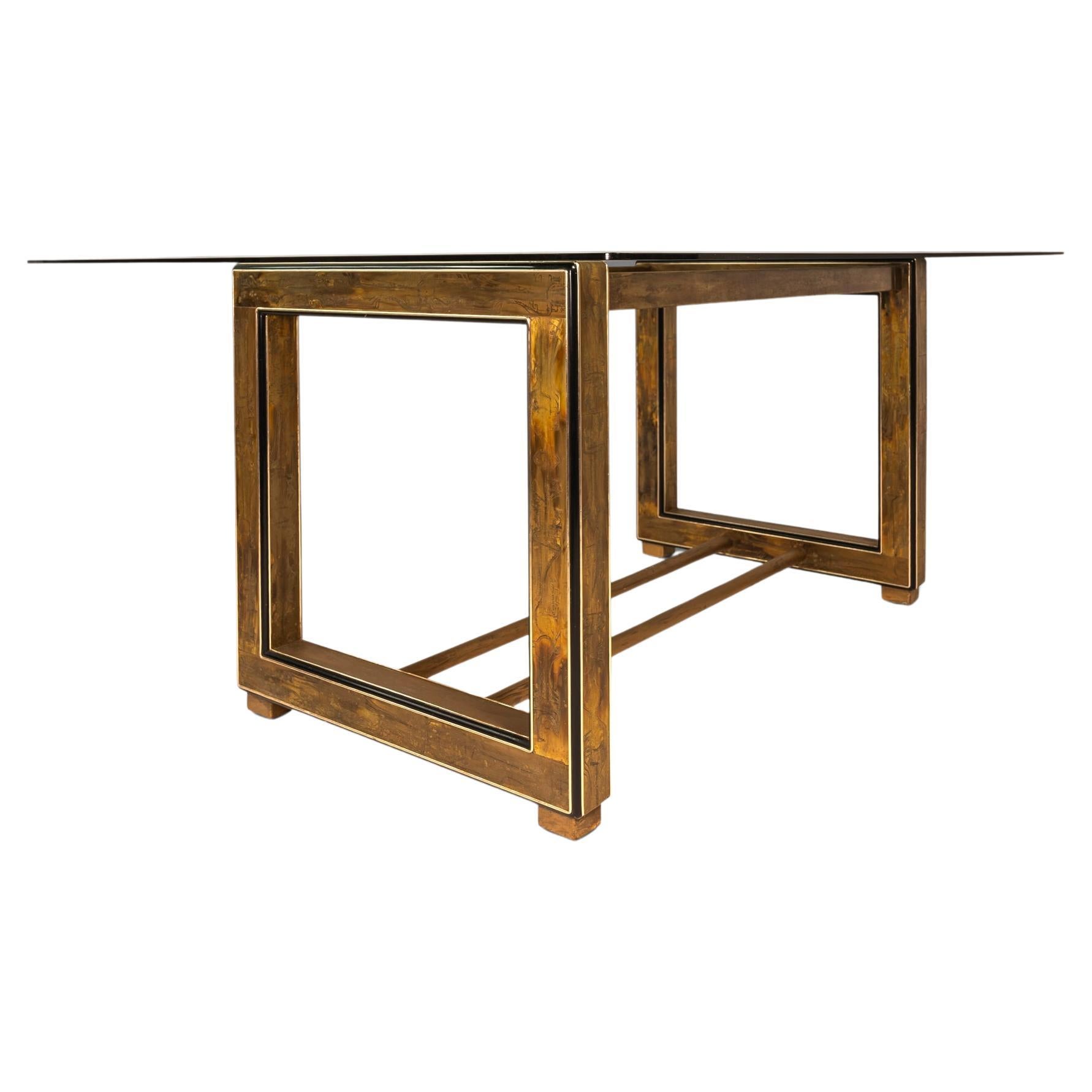 Brass Desk / Table with Glass Top, Bernhard Rohne for Mastercraft, USA, c. 1970s For Sale