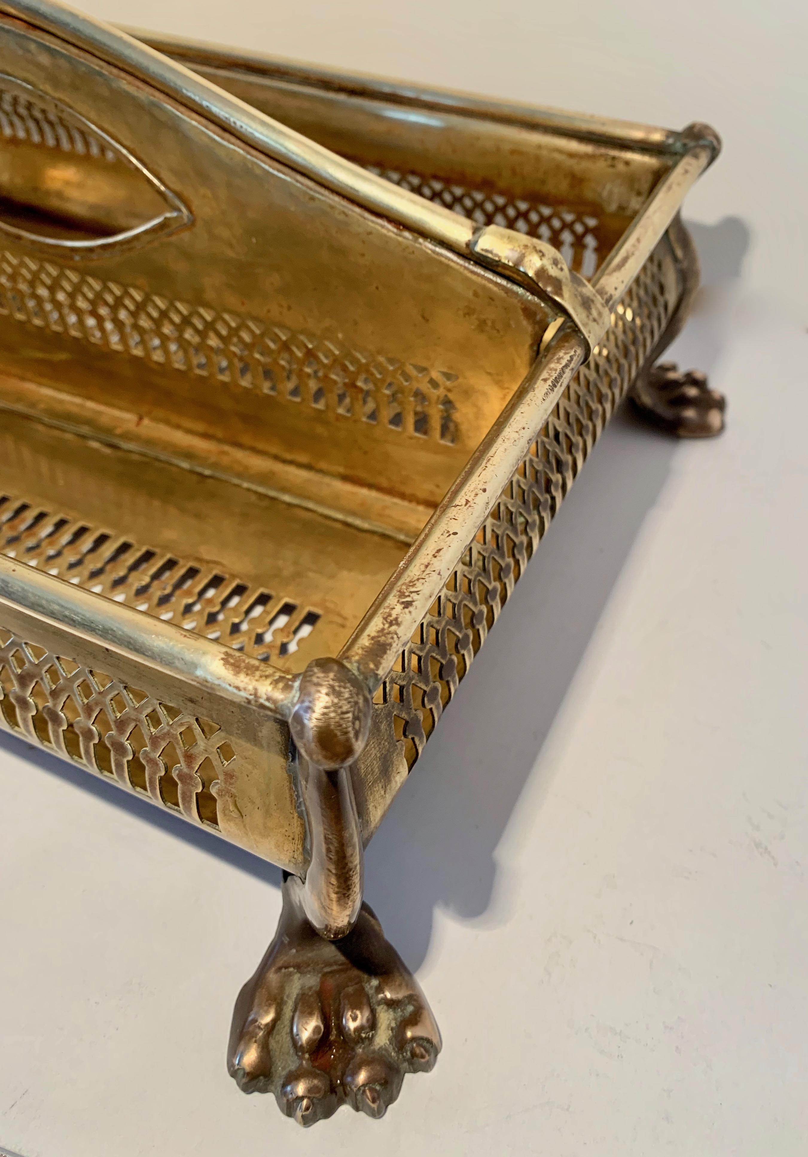 Brass Desk Vanity Caddy with Lion Feet 2