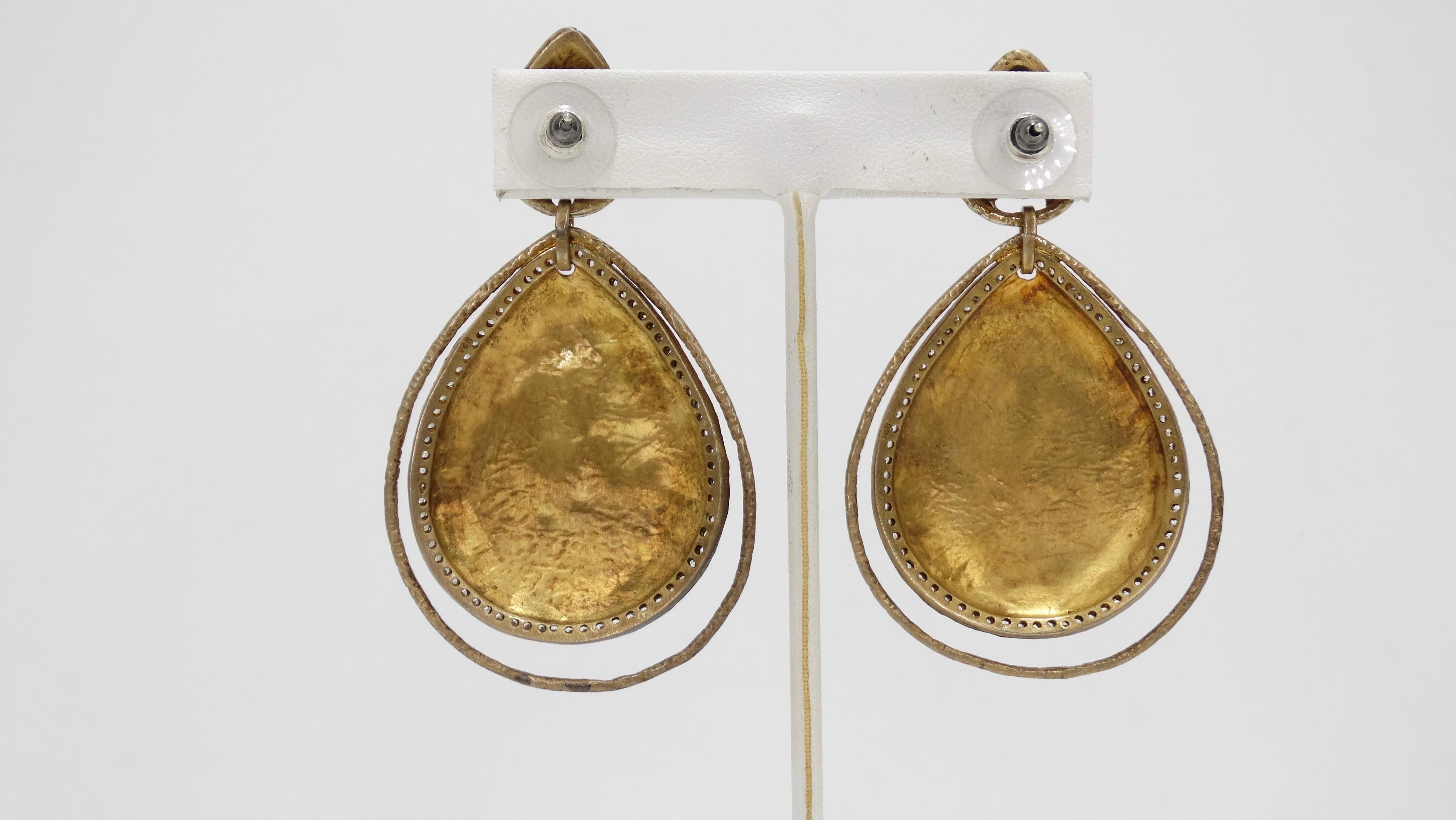 Brass Diamond Embellished Dangle Earrings  In Good Condition In Scottsdale, AZ
