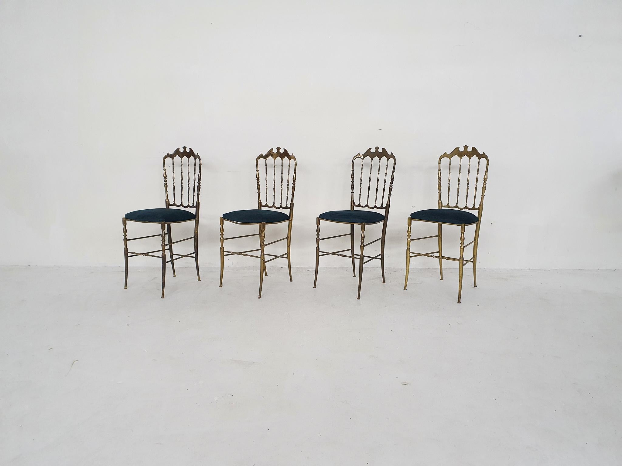 Italian Brass Dining Chair by Giuseppe Gaetano Descalzi for Chiavari, Italy, 1950's For Sale