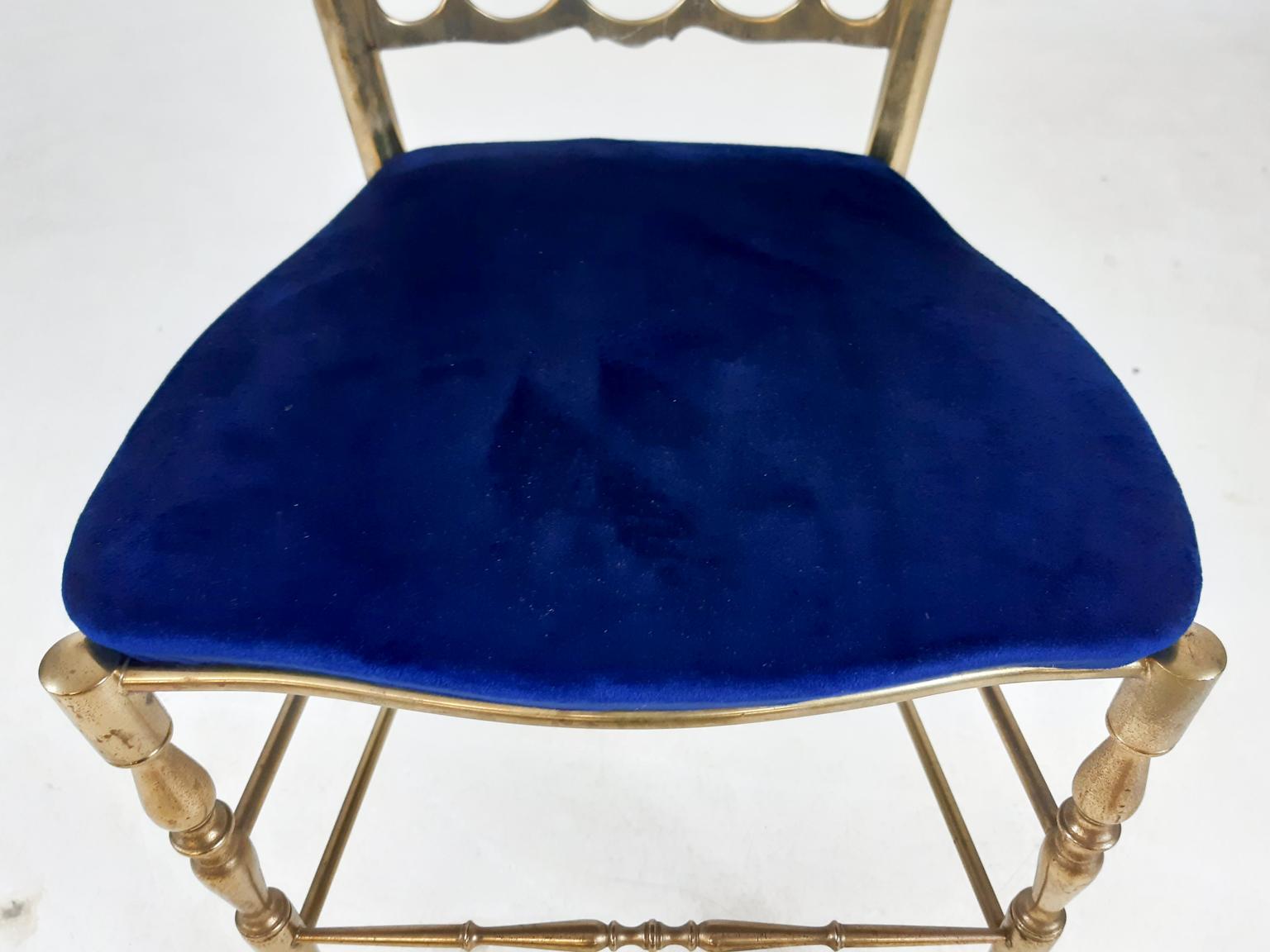 Velvet Brass Dining Chair by Giuseppe Gaetano Descalzi for Chiavari, Italy, 1950s