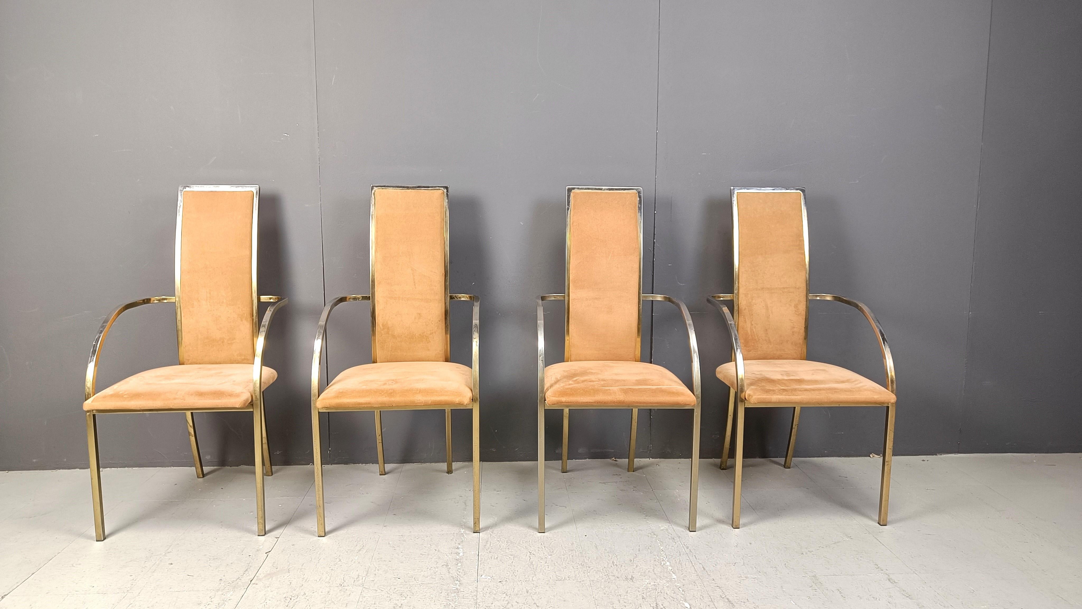 Hollywood Regency Sedie da pranzo in ottone di Belgochrom, anni '70 - set da 4 in vendita