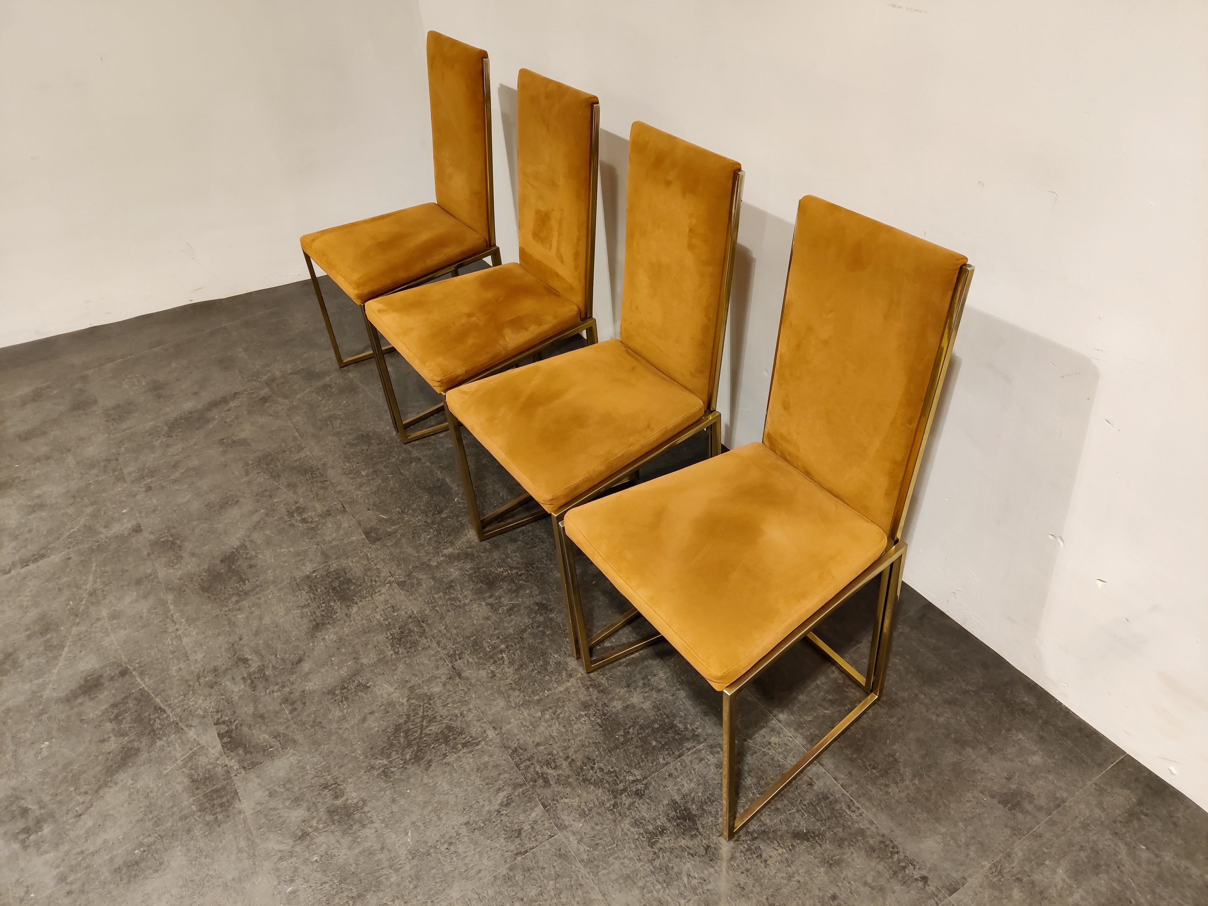 Belgian Brass Dining Chairs by Belgochrom, 1970s, Set of 4