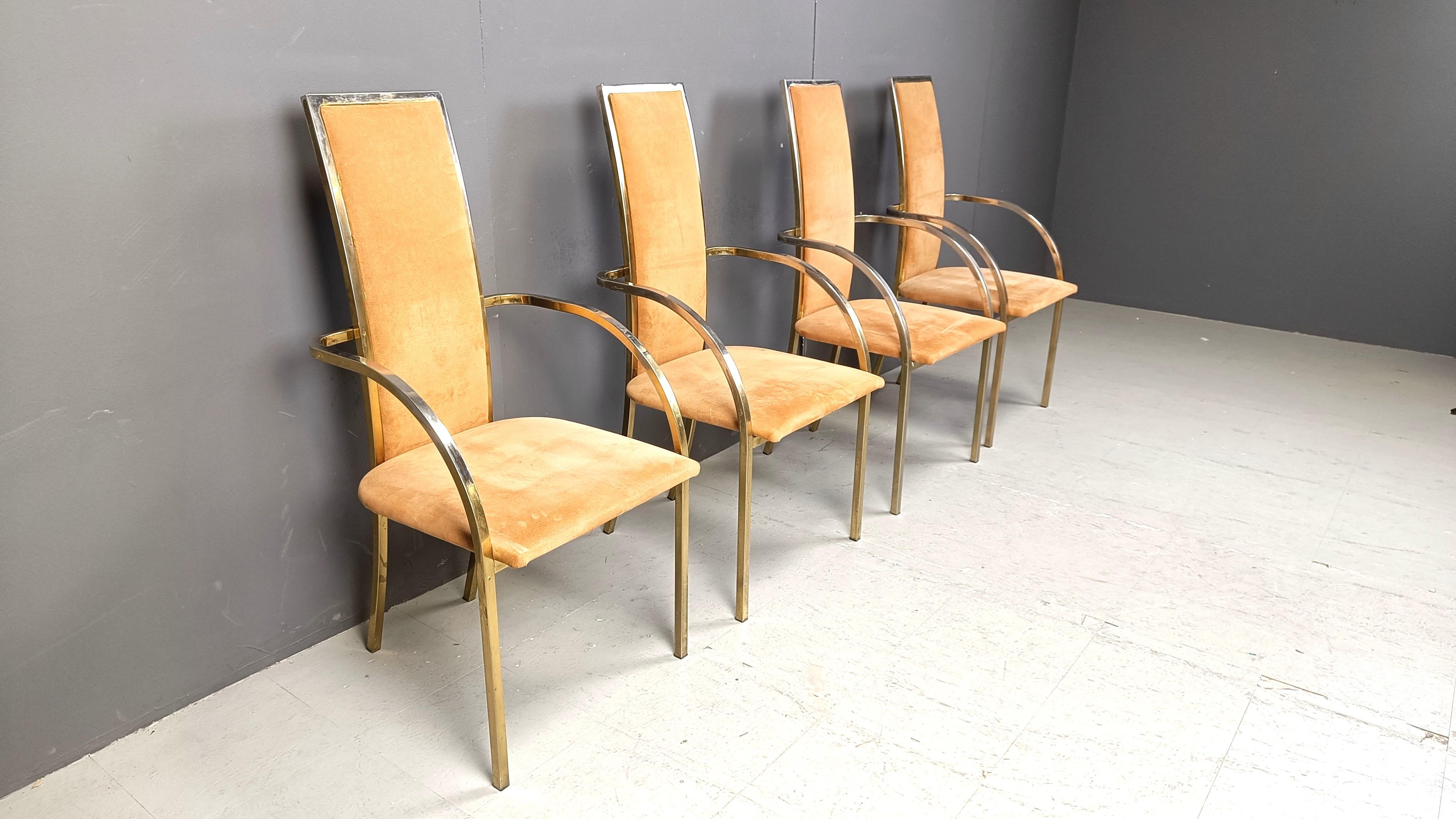 Fine XX secolo Sedie da pranzo in ottone di Belgochrom, anni '70 - set da 4 in vendita