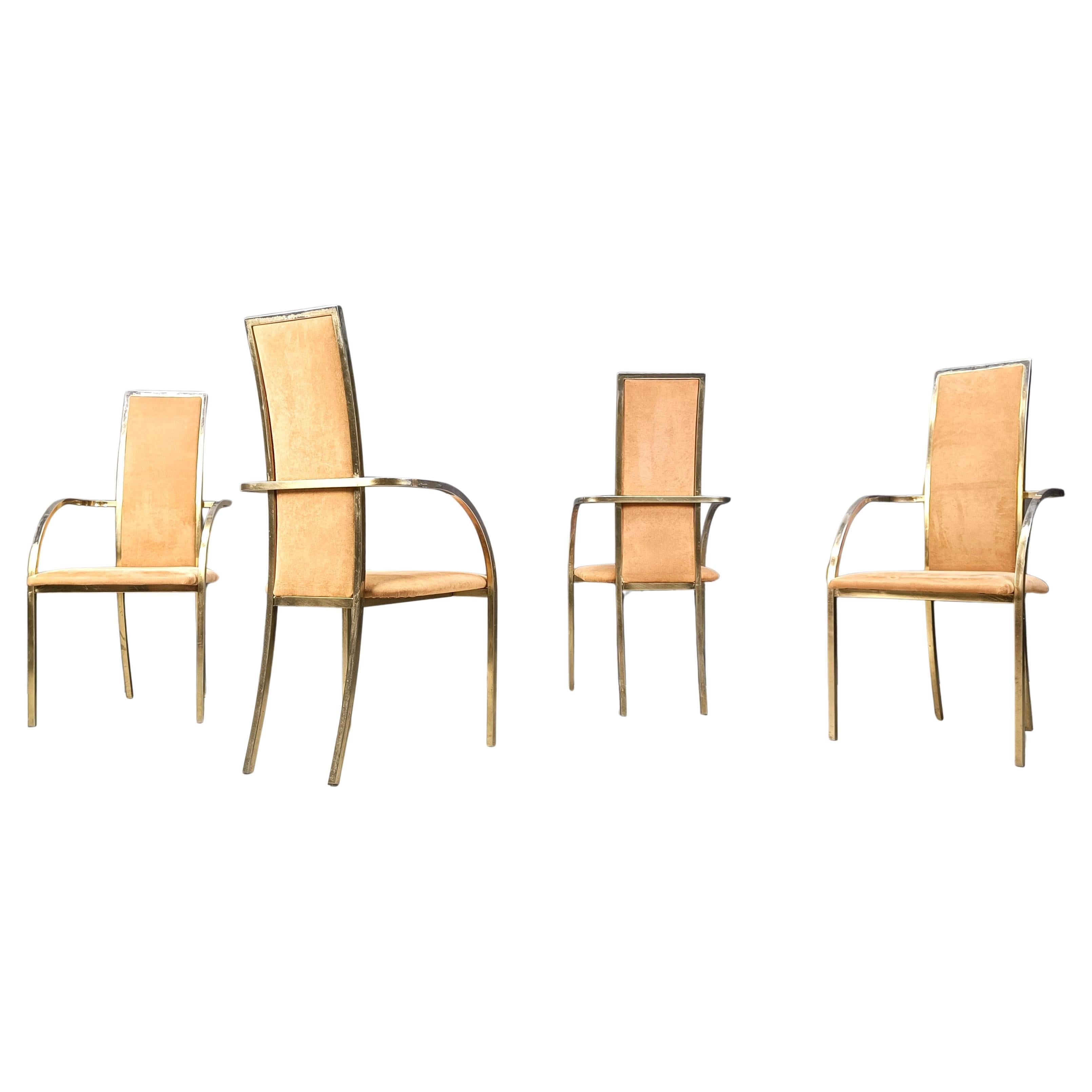 Brass dining chairs by Belgochrom, 1970s - set of 4