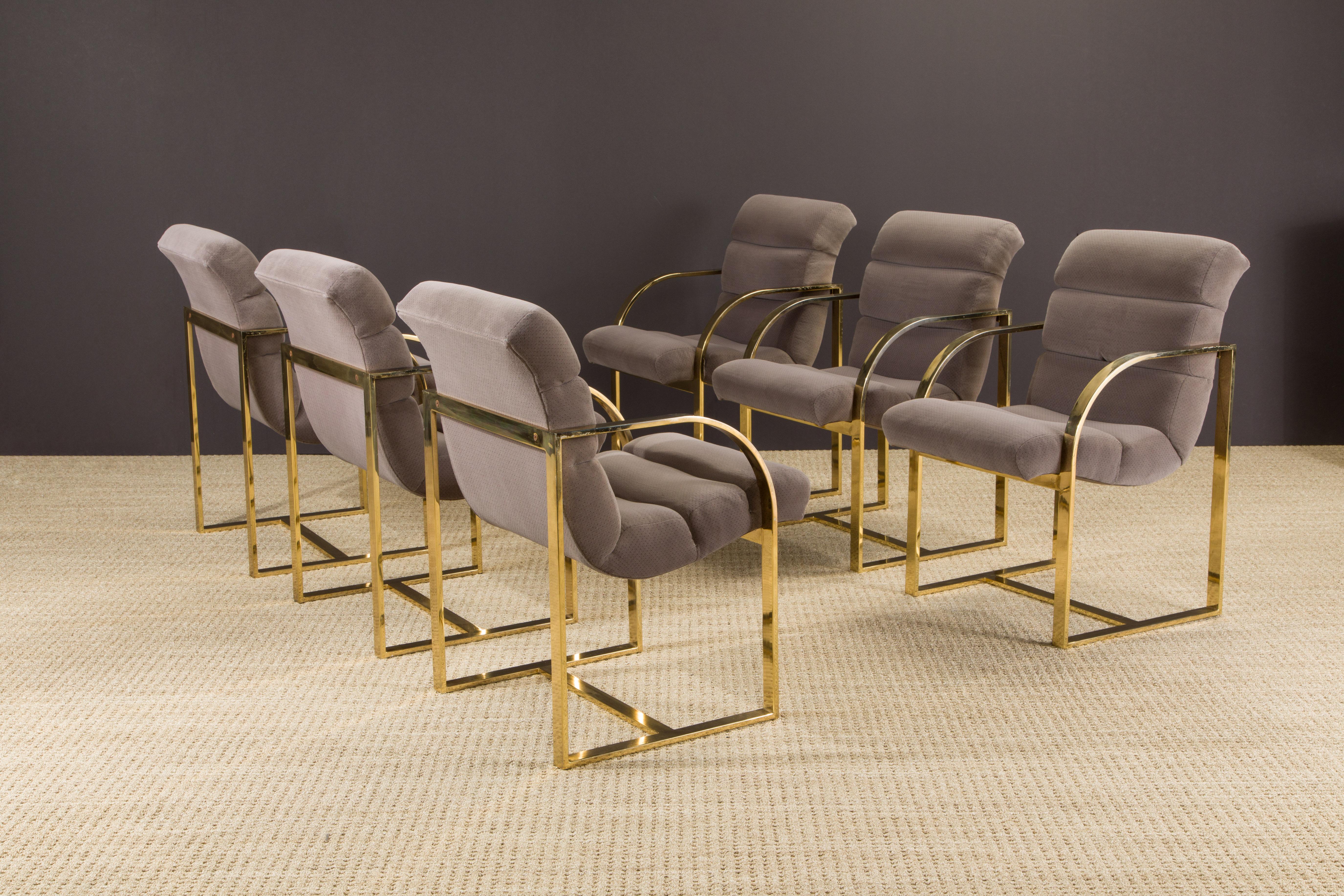 Modern Brass Dining Chairs by Milo Baughman for Thayer Coggin, Signed & Dated 1986