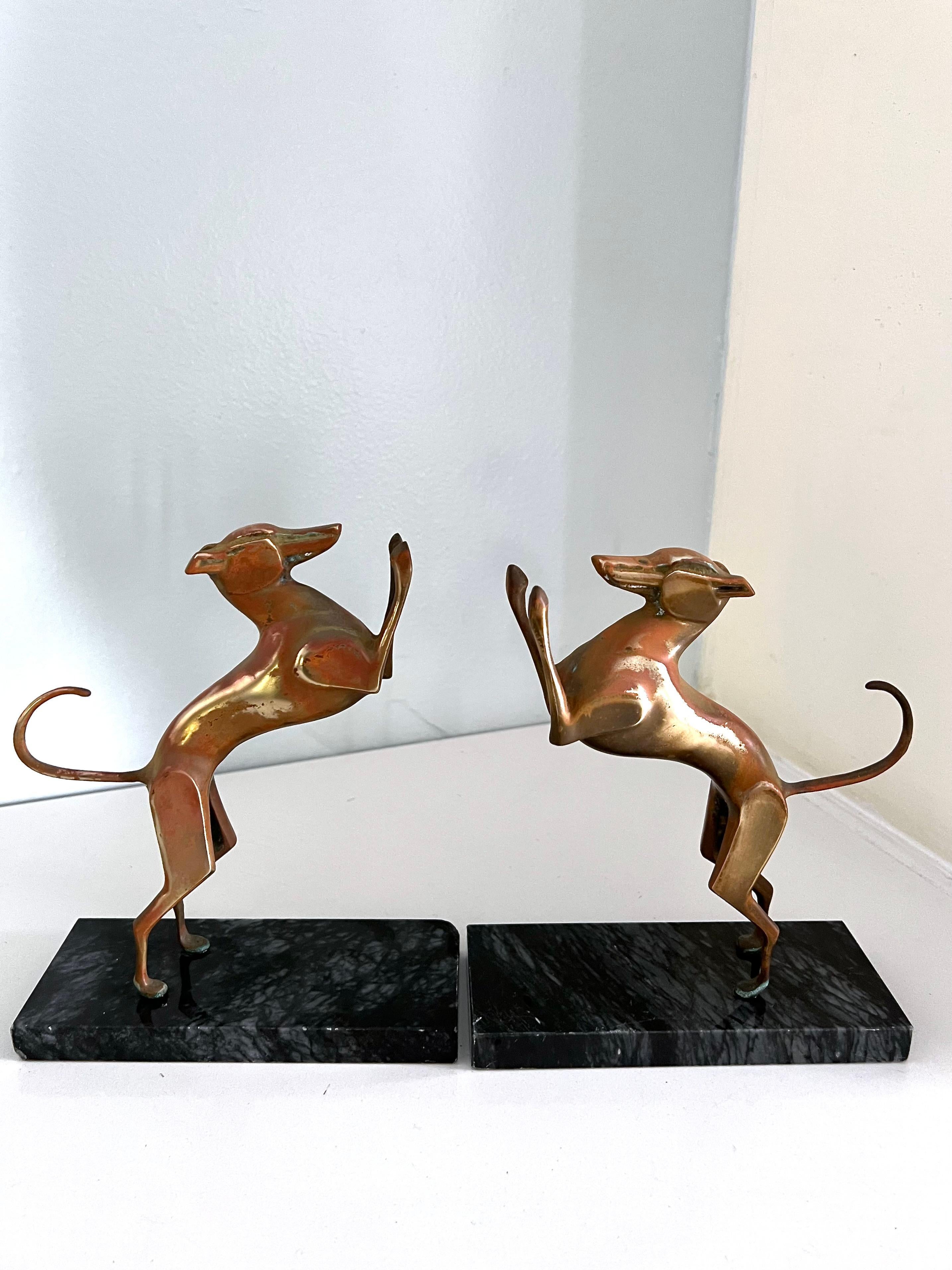 Brass Doberman Bookends with Marble Base In Good Condition For Sale In Los Angeles, CA
