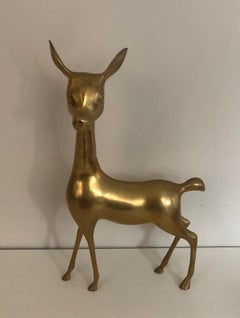 Brass Doe Sculpture, French, Circa 1970
