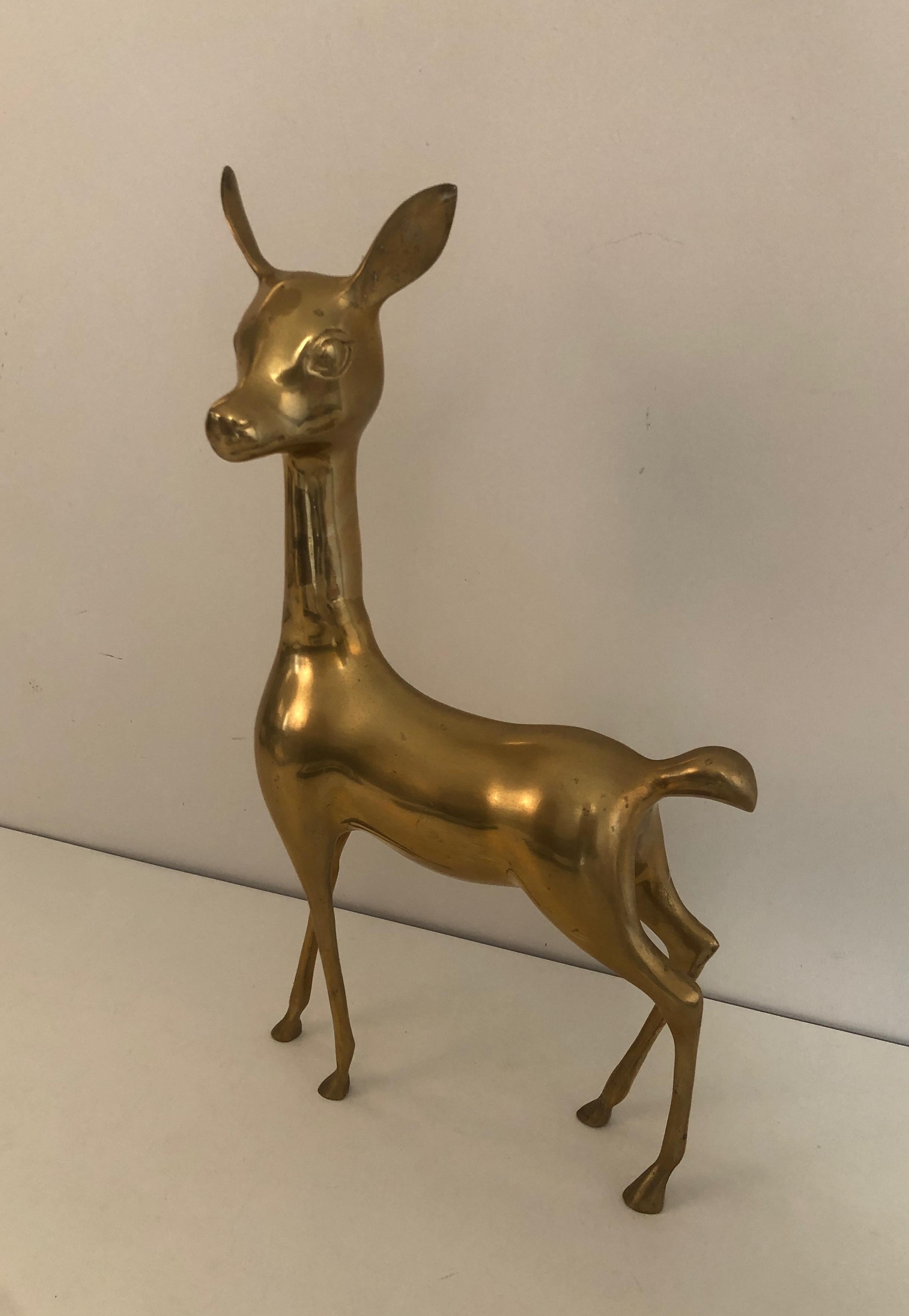 Mid-Century Modern Brass Doe Sculpture, French, Circa 1970 For Sale