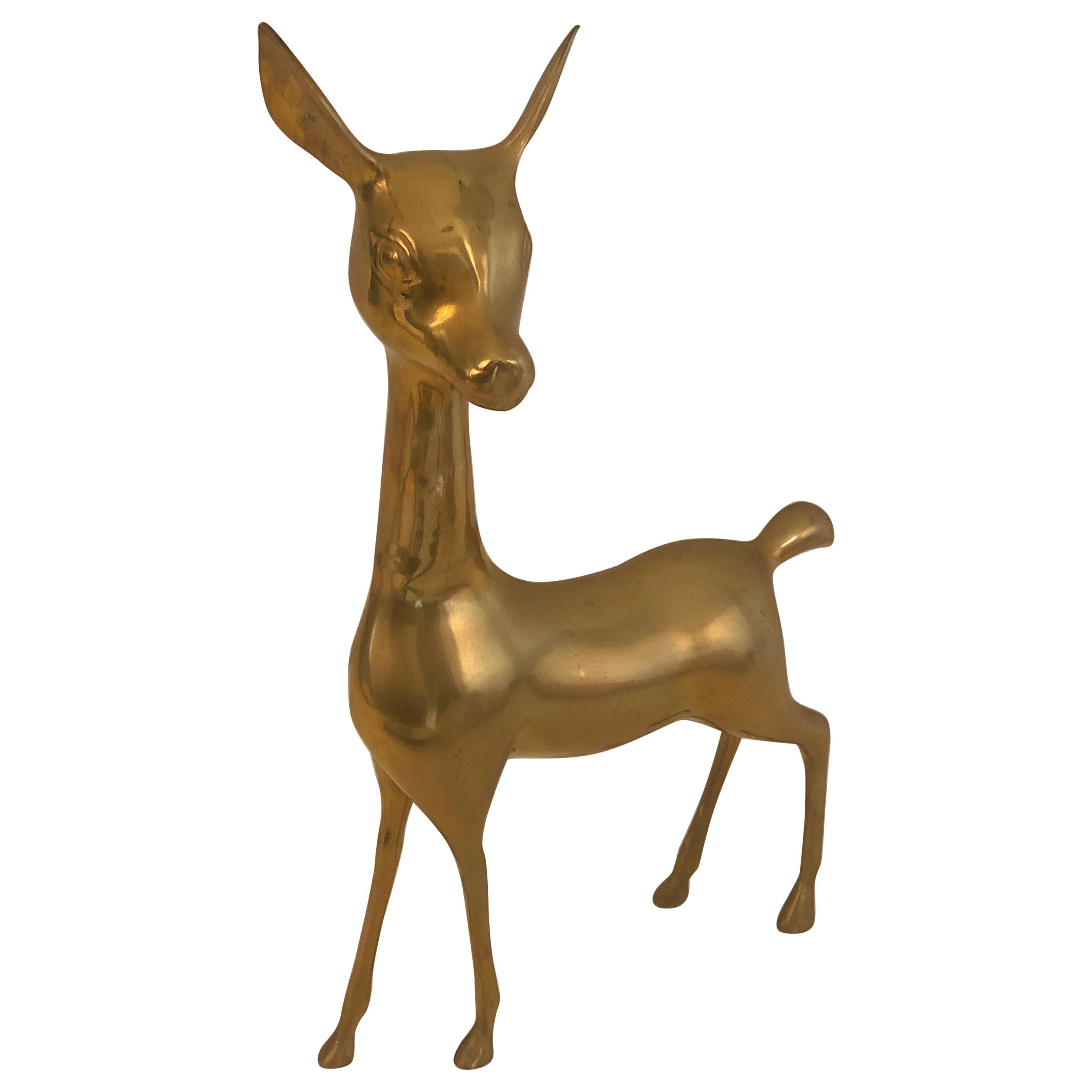 Brass Doe Sculpture, French, Circa 1970 For Sale