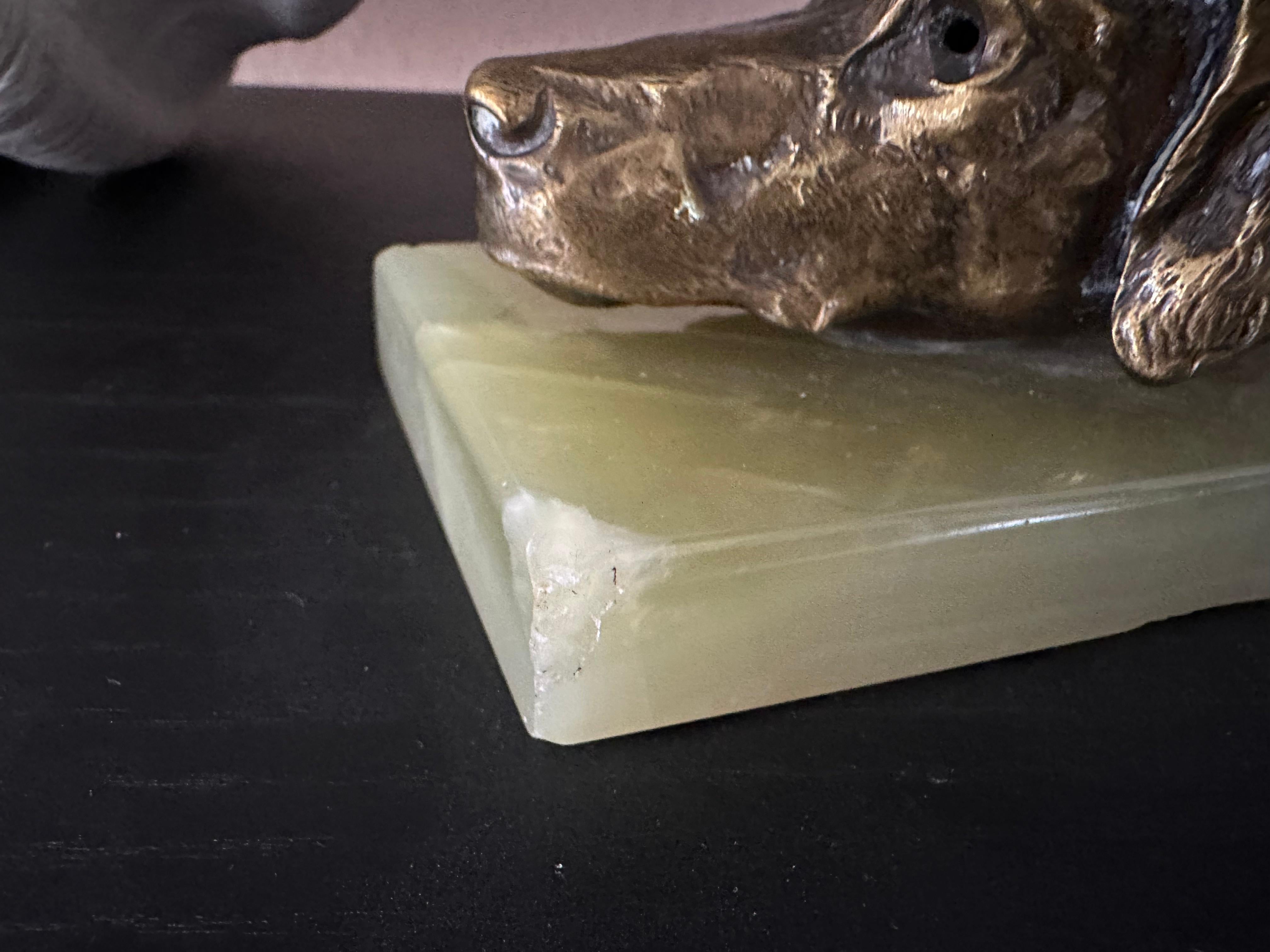 Brass Dog Head Letter Clip on Green Onyx Base, Germany, 1920s For Sale 3