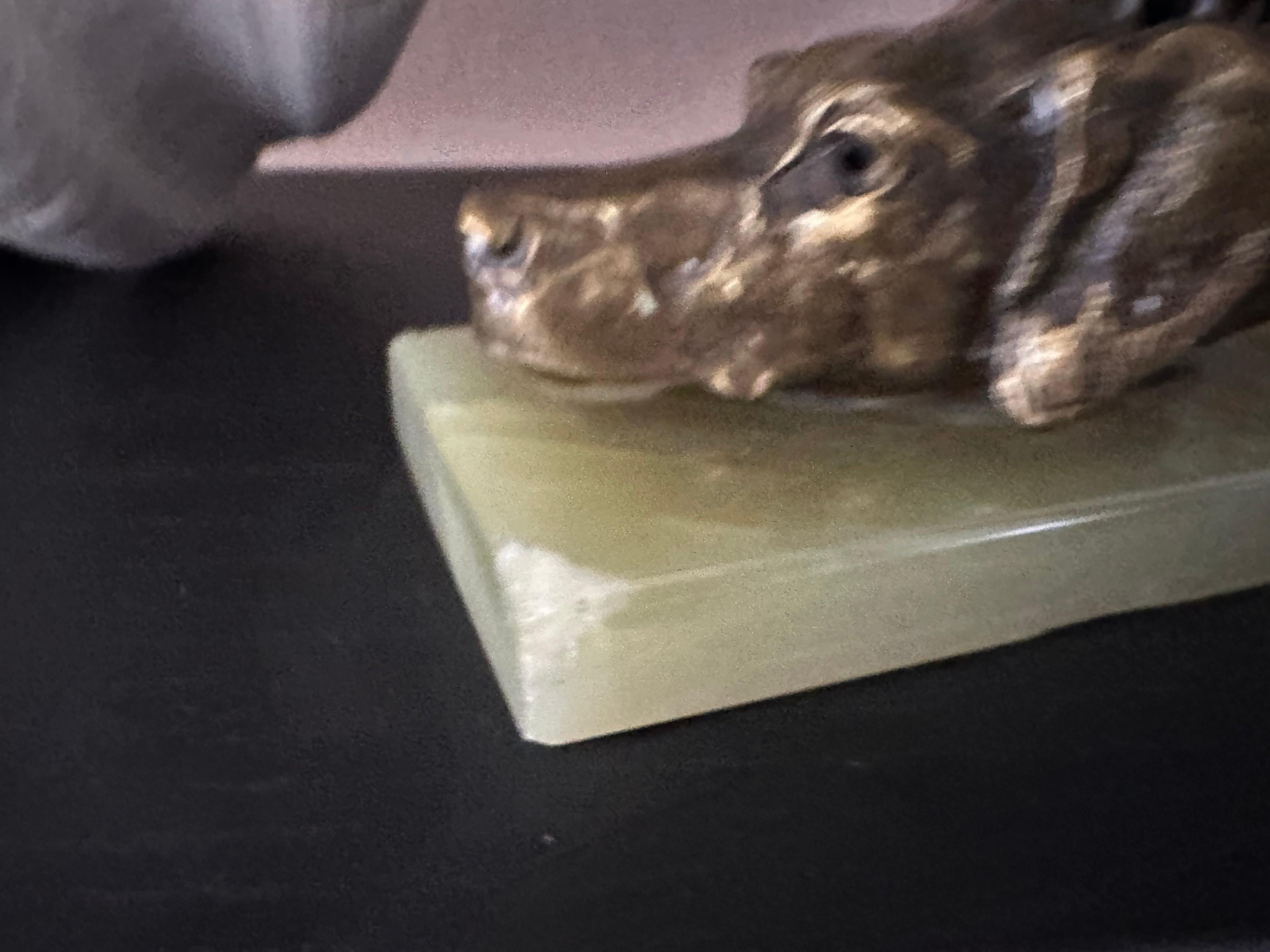 Brass Dog Head Letter Clip on Green Onyx Base, Germany, 1920s For Sale 4