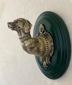 Brass Dog Leash Hook on Green Oval Backplate