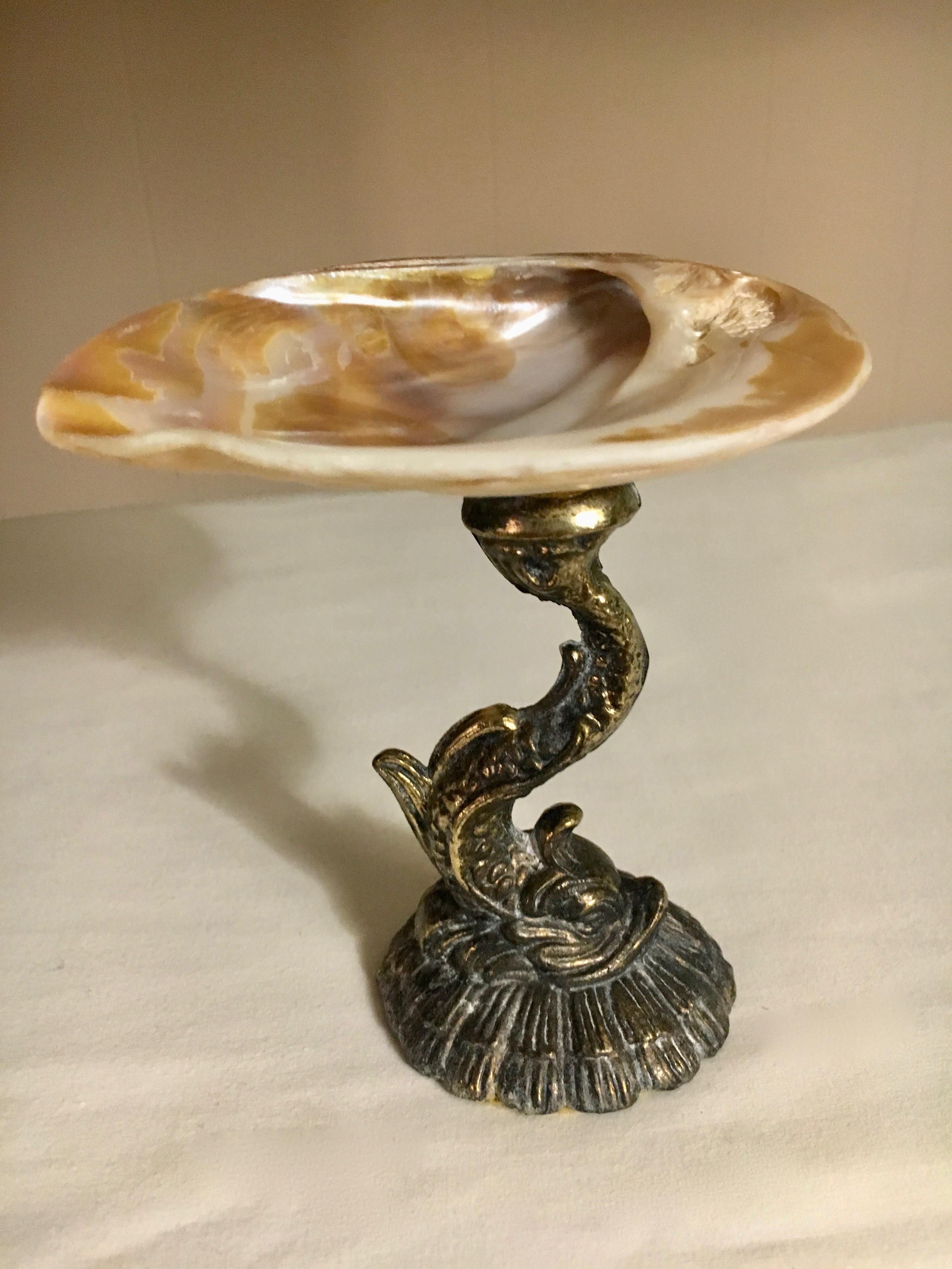 Mid-Century Modern Brass Dolphin and Shell Soap Dish